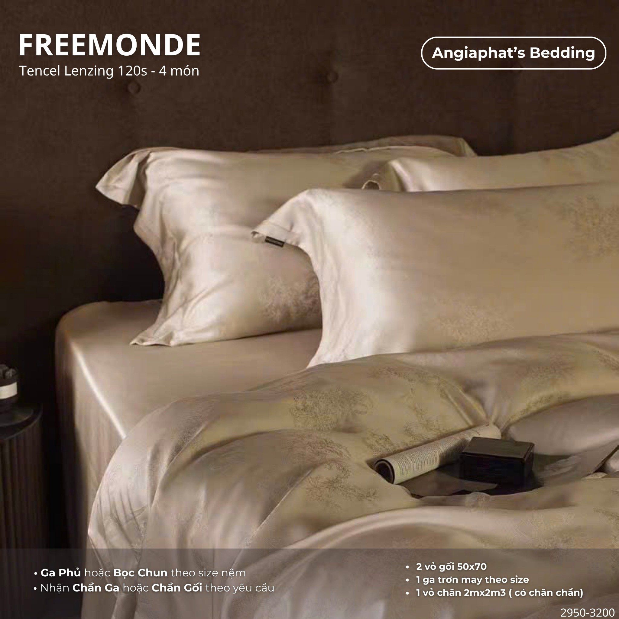 Set Chăn Ga Tencel 120s Freemonce Dệt Vân Chìm - Màu 6