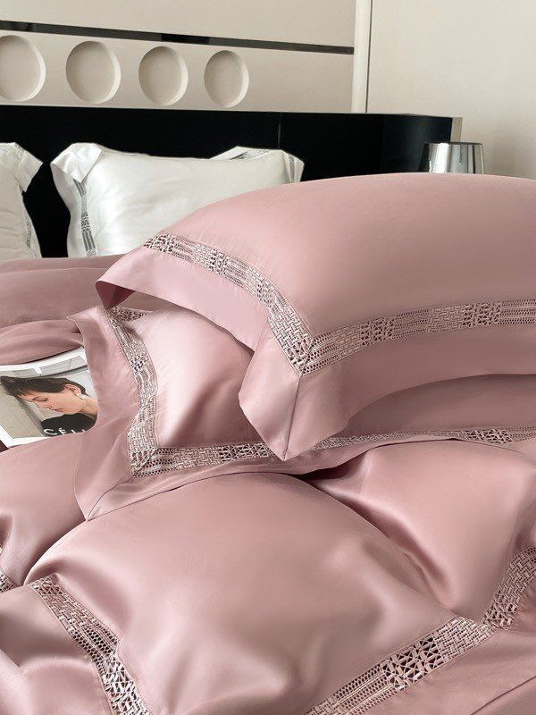 Bộ Chăn Ga Tencel 100s Viền - Hồng