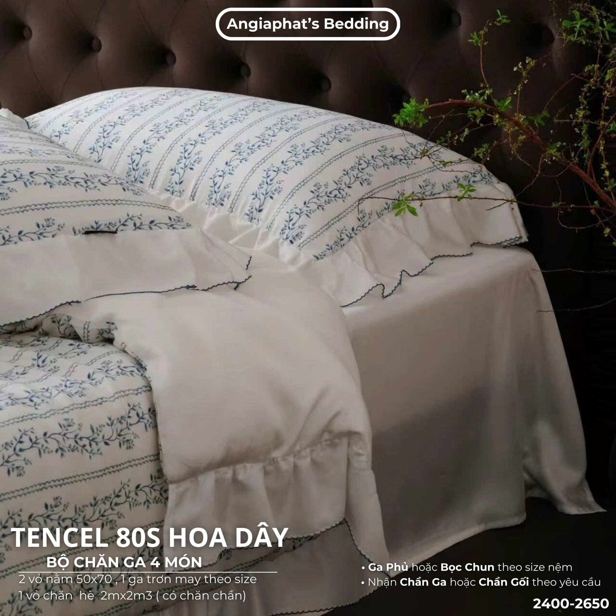 Set Chăn Ga Tencel 80S - HOA DÂY