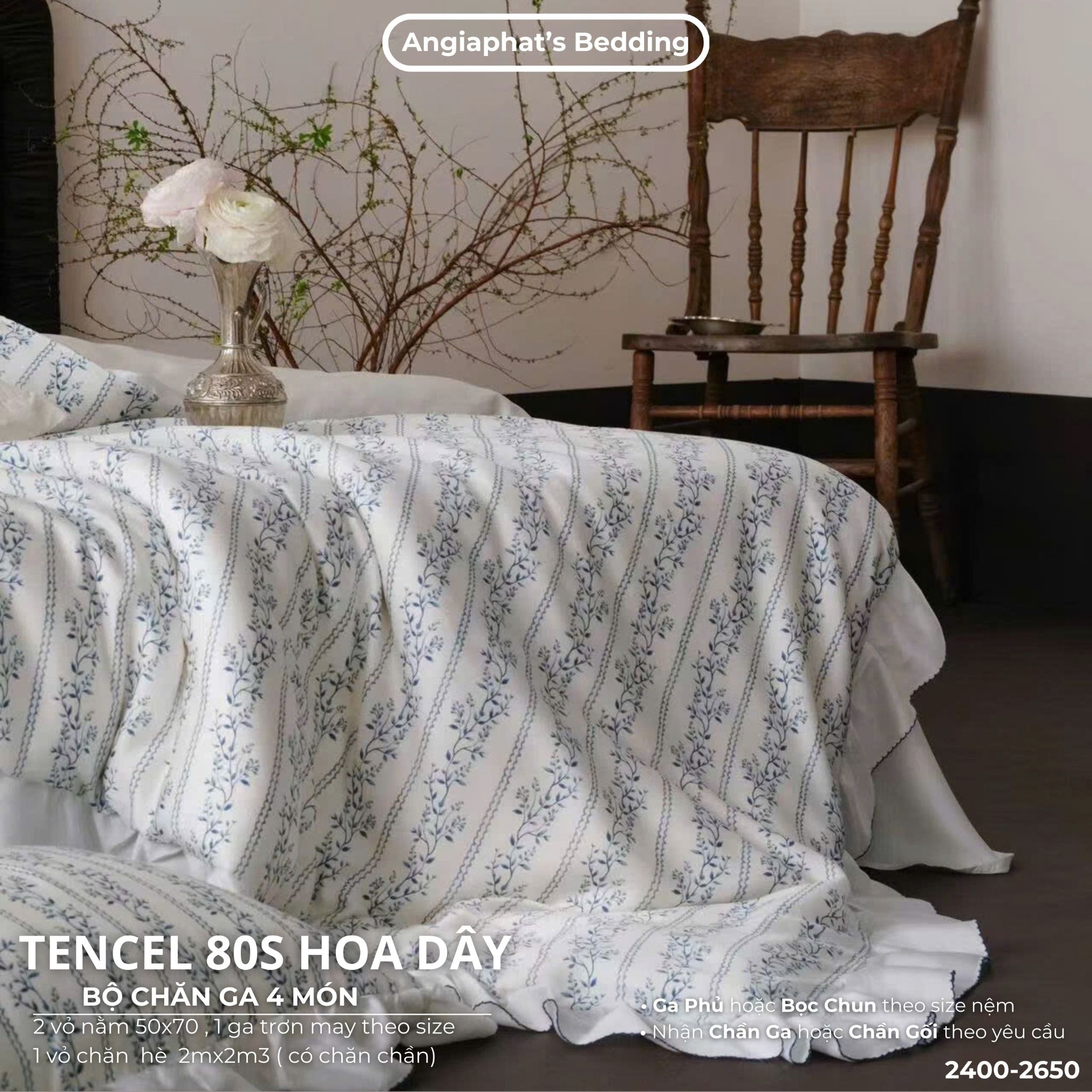 Set Chăn Ga Tencel 80S - HOA DÂY