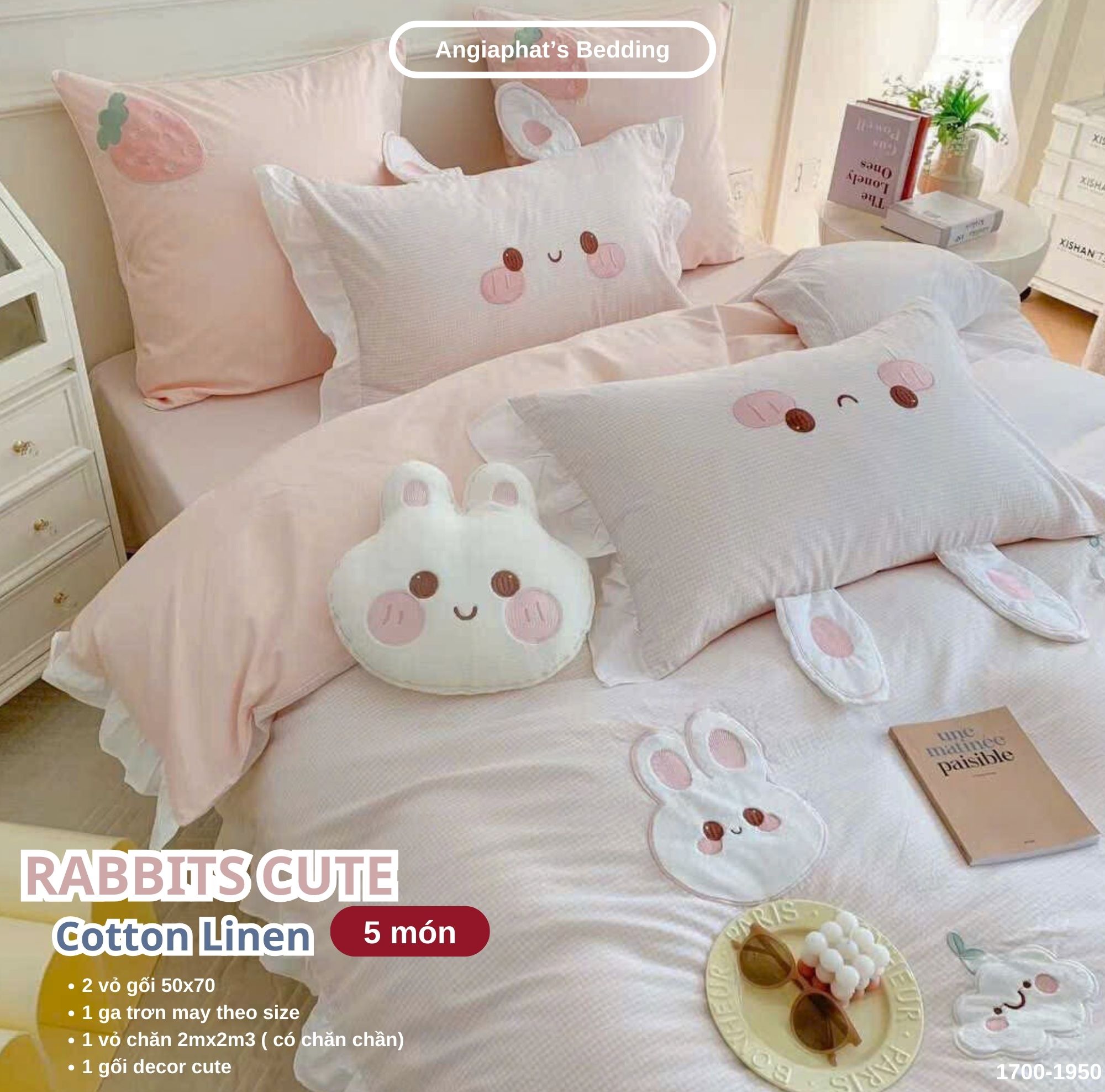 Bộ Chăn Ga Cotton Linen Kids / Cho Bé - Thỏ Dâu Tây