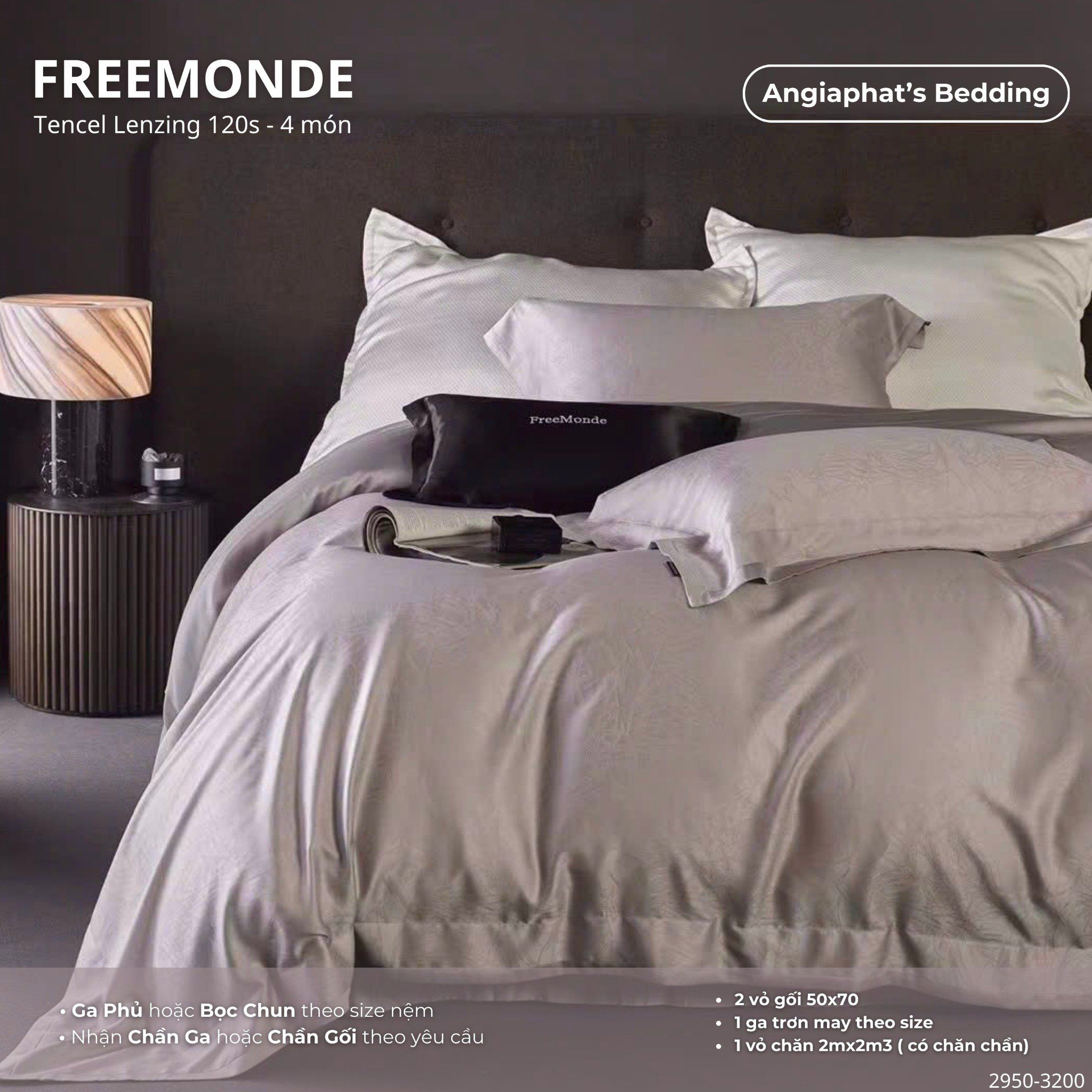 Set Chăn Ga Tencel 120s Freemonce Dệt Vân Chìm - Màu 8