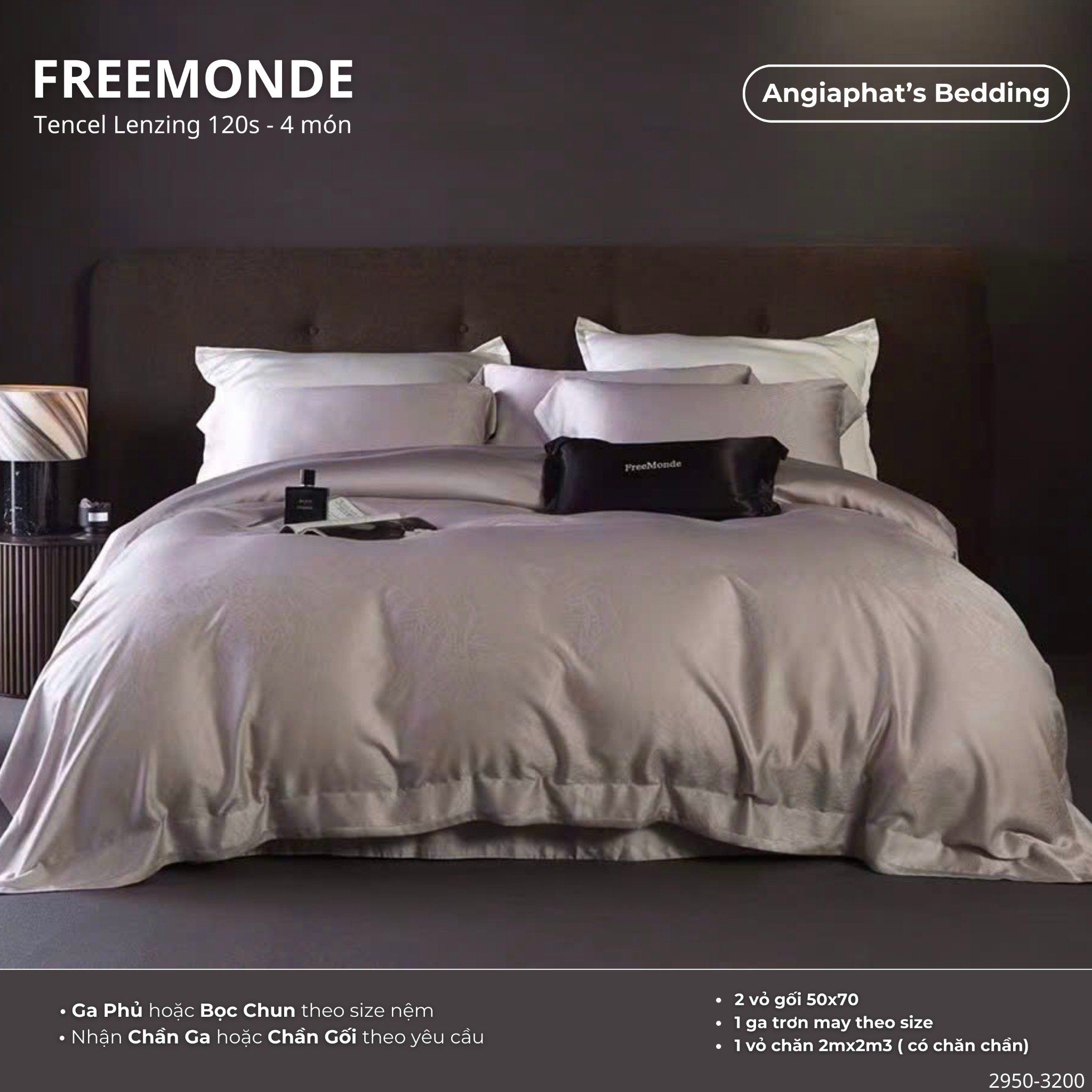 Set Chăn Ga Tencel 120s Freemonce Dệt Vân Chìm - Màu 8