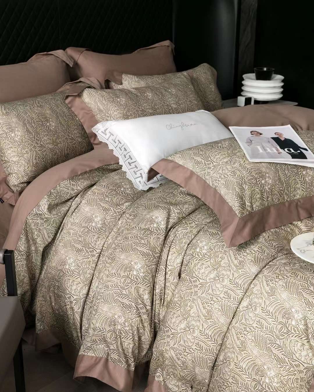 Bộ Chăn Ga Tencel Pima 100s Chingshuan - Hoa Nâu