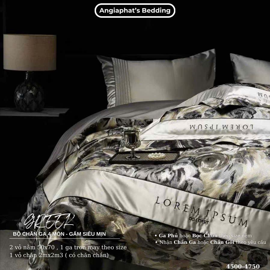 Set Chăn Ga Luxury - Gấm Siêu Mịn - HOA NÂU