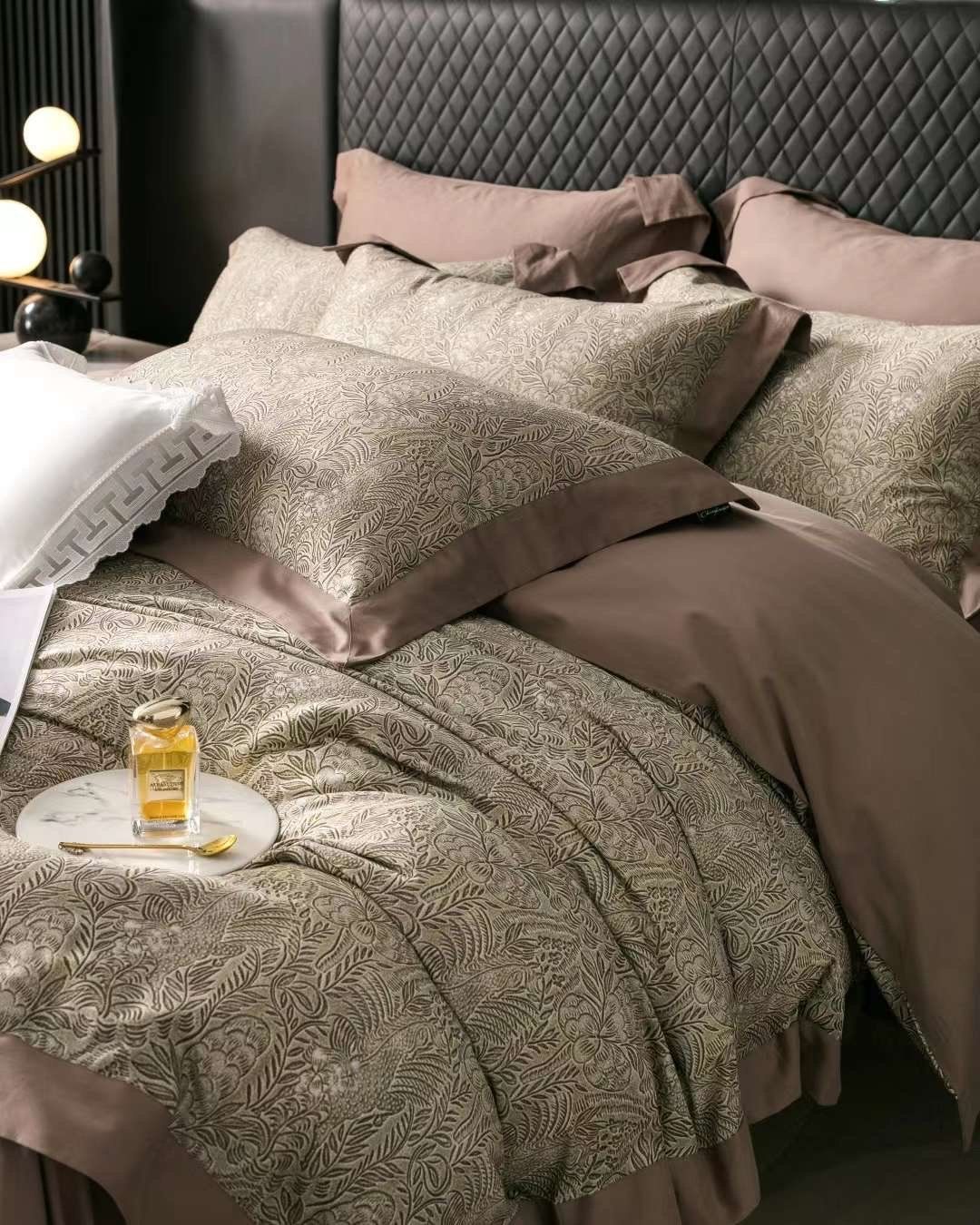 Bộ Chăn Ga Tencel Pima 100s Chingshuan - Hoa Nâu