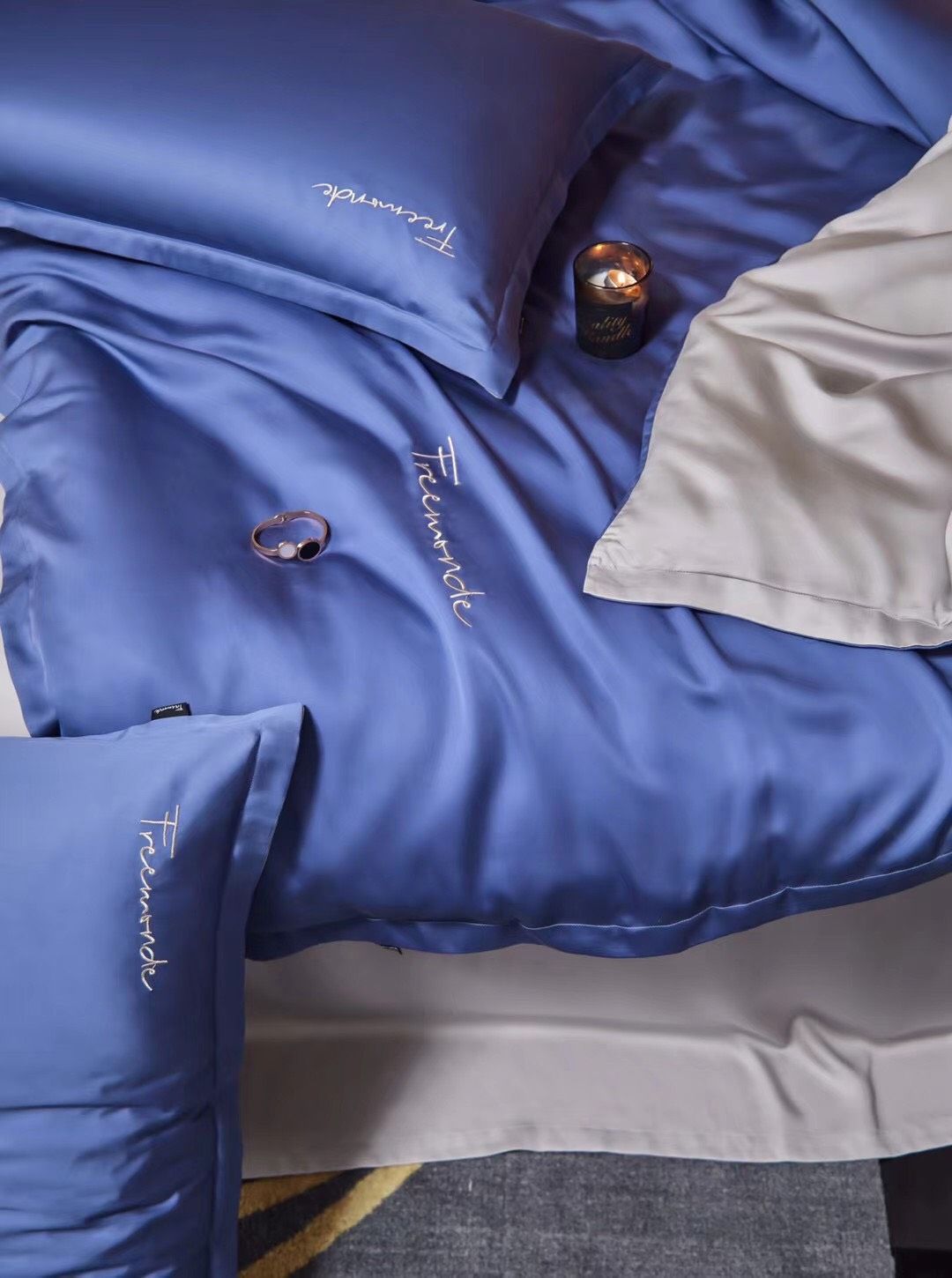 Bộ Chăn Ga Tencel 80S Freemonde Phối Xanh - Ghi