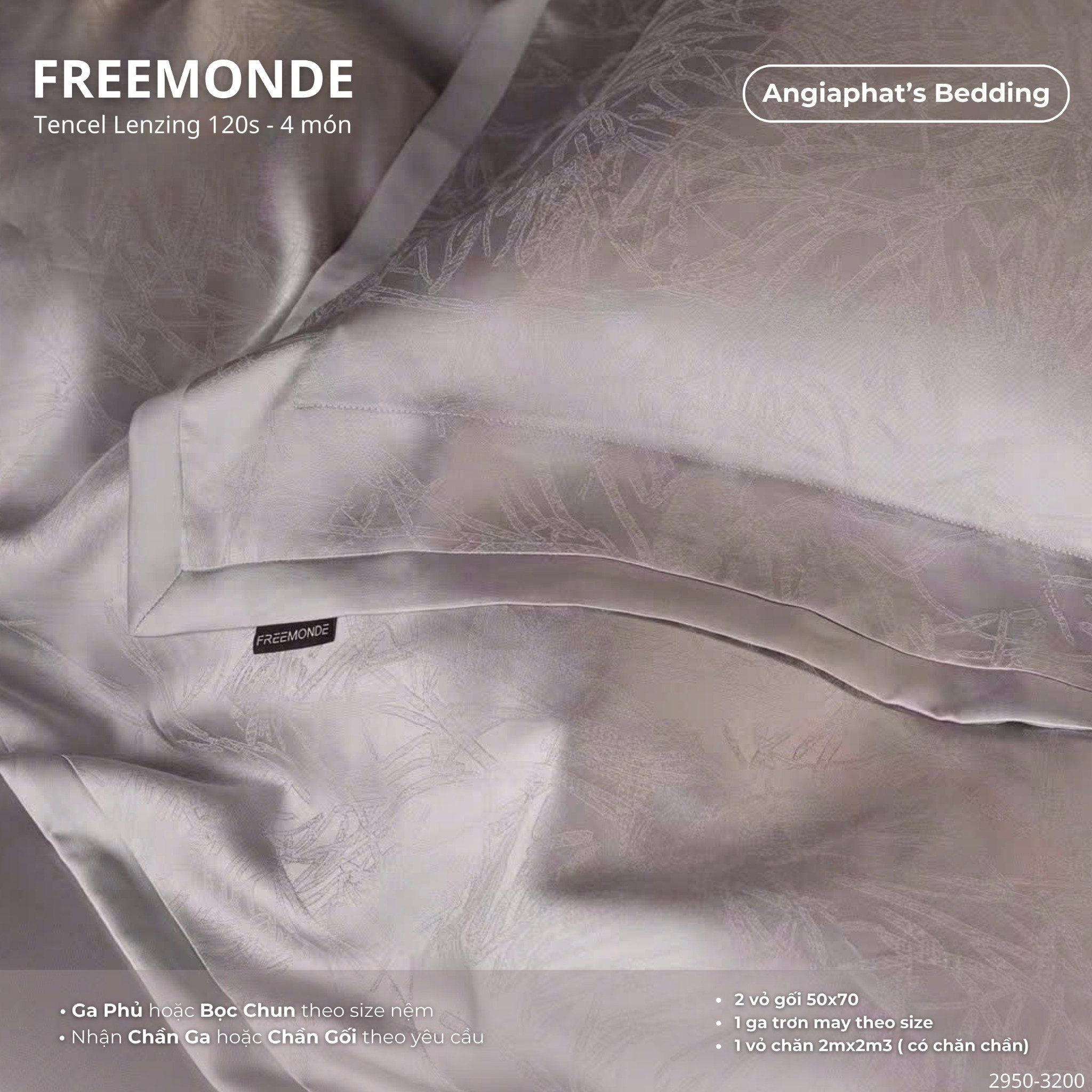 Set Chăn Ga Tencel 120s Freemonce Dệt Vân Chìm - Màu 8