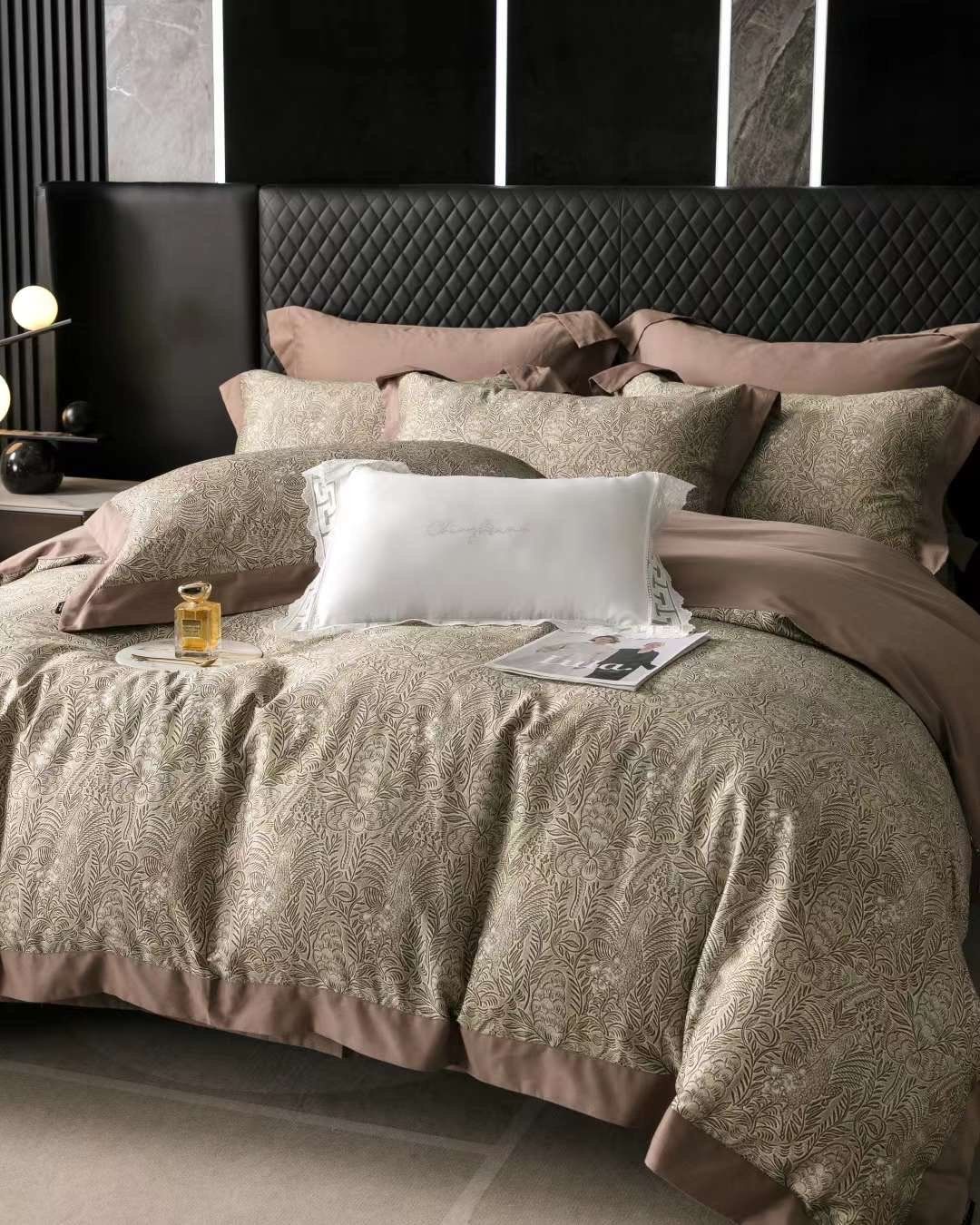 Bộ Chăn Ga Tencel Pima 100s Chingshuan - Hoa Nâu