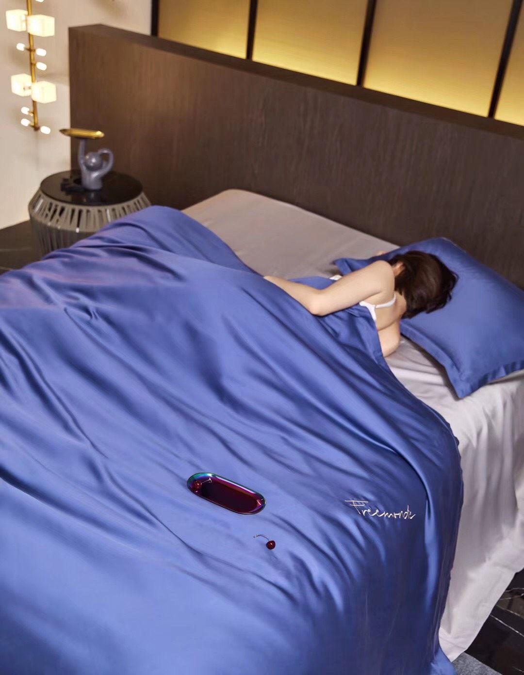 Bộ Chăn Ga Tencel 80S Freemonde Phối Xanh - Ghi