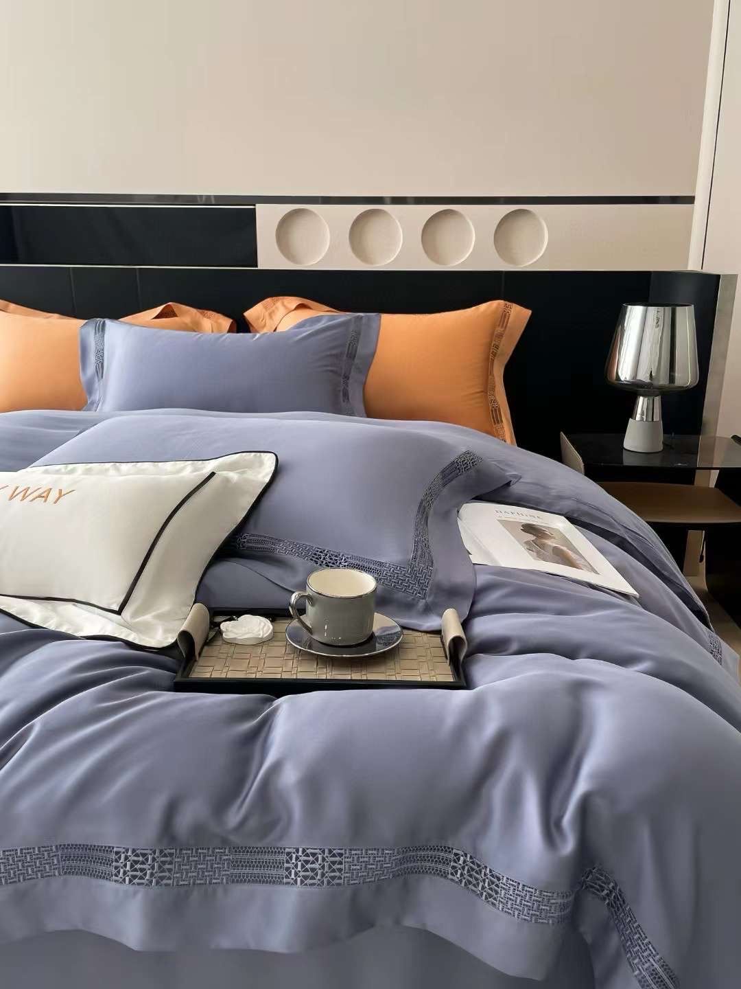 Bộ Chăn Ga Tencel 100s Viền - XANH THAN