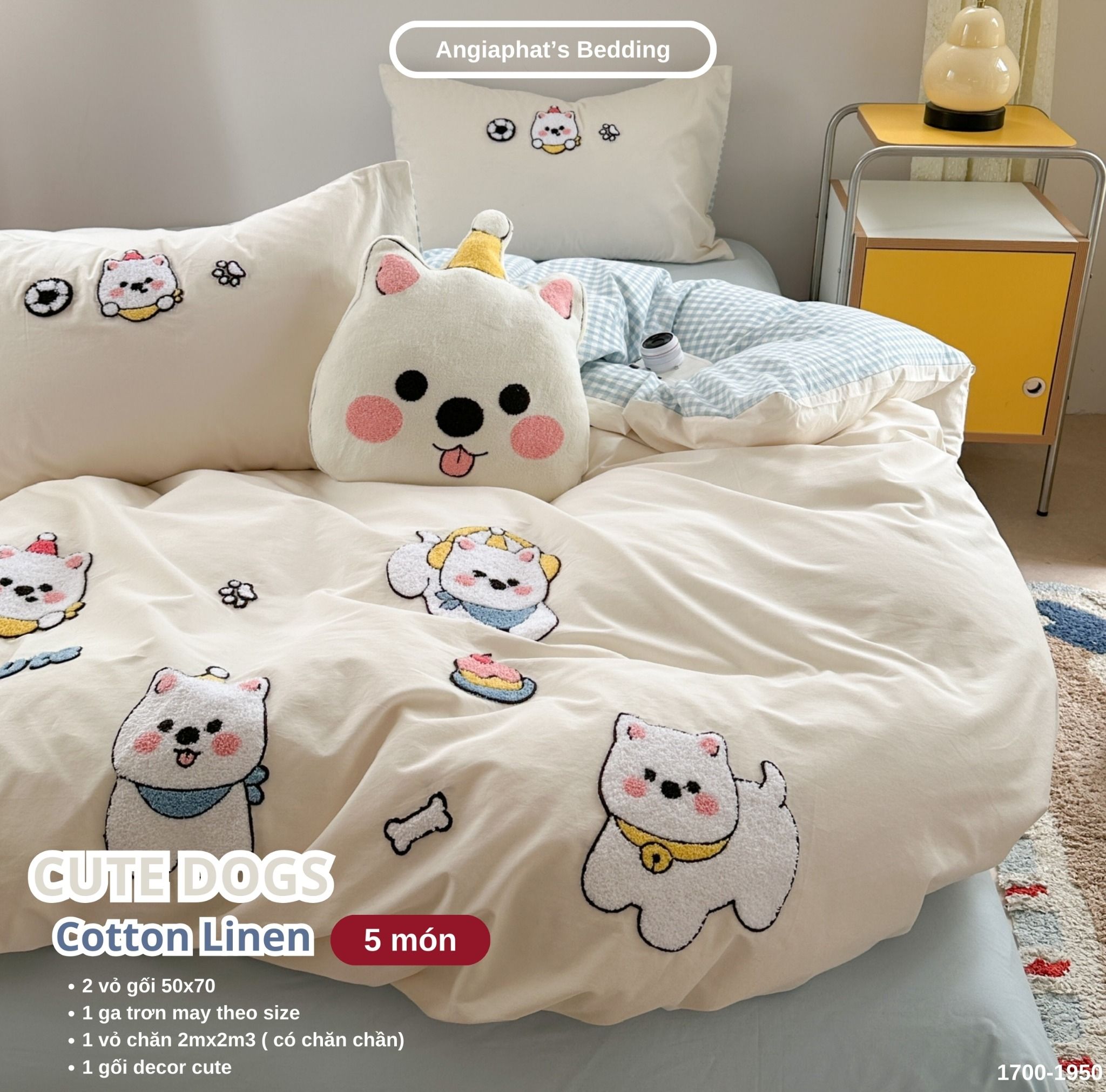 Bộ Chăn Ga Cotton Linen Kids / Cho Bé - Cute Dogs