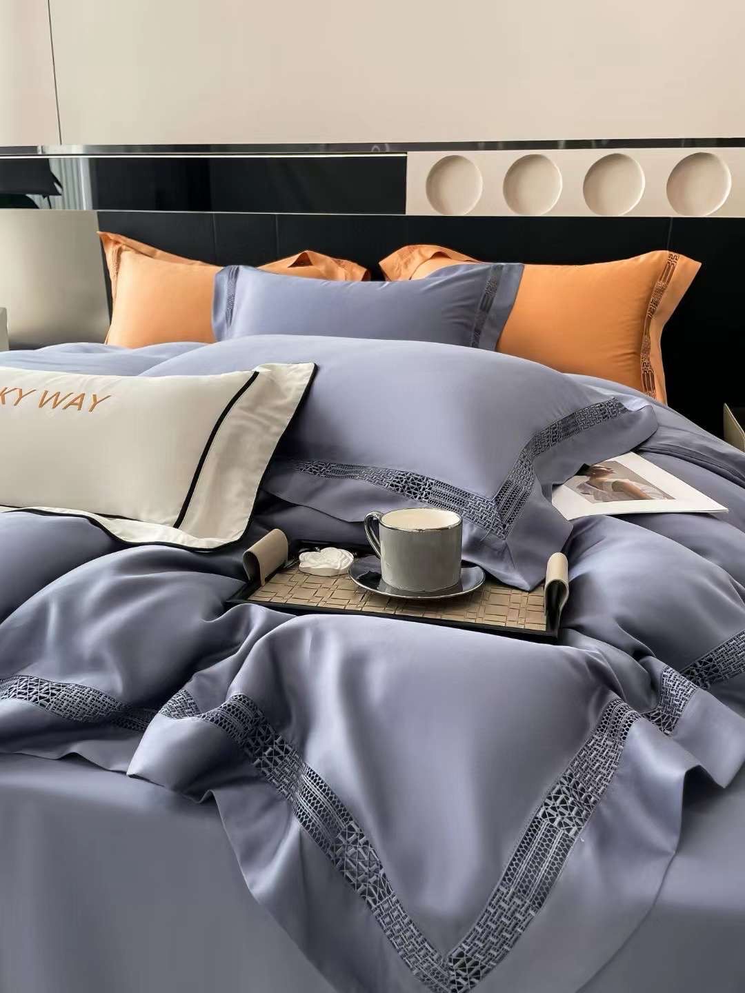 Bộ Chăn Ga Tencel 100s Viền - XANH THAN
