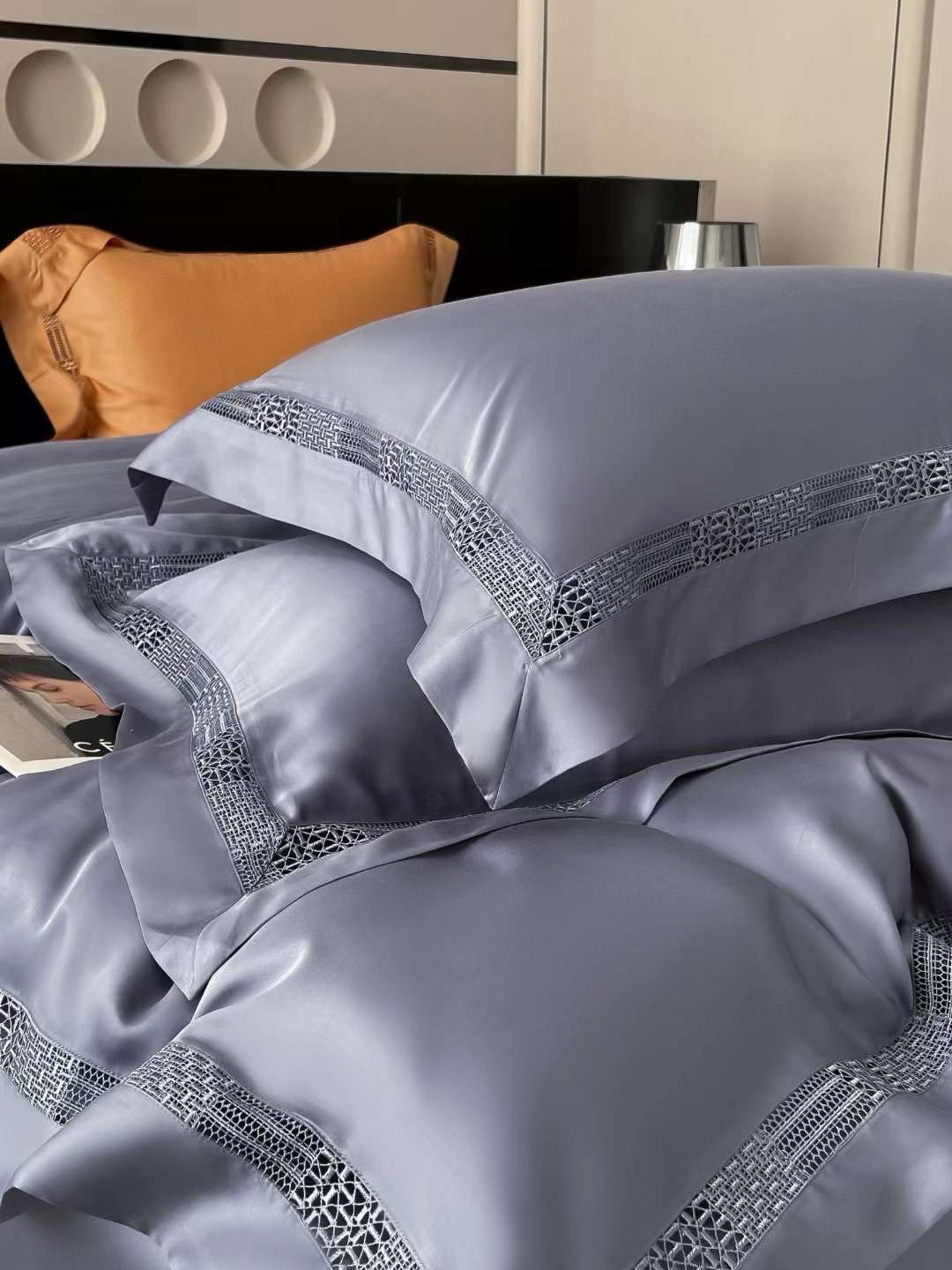 Bộ Chăn Ga Tencel 100s Viền - XANH THAN