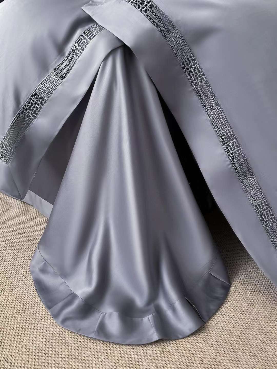 Bộ Chăn Ga Tencel 100s Viền - XANH THAN