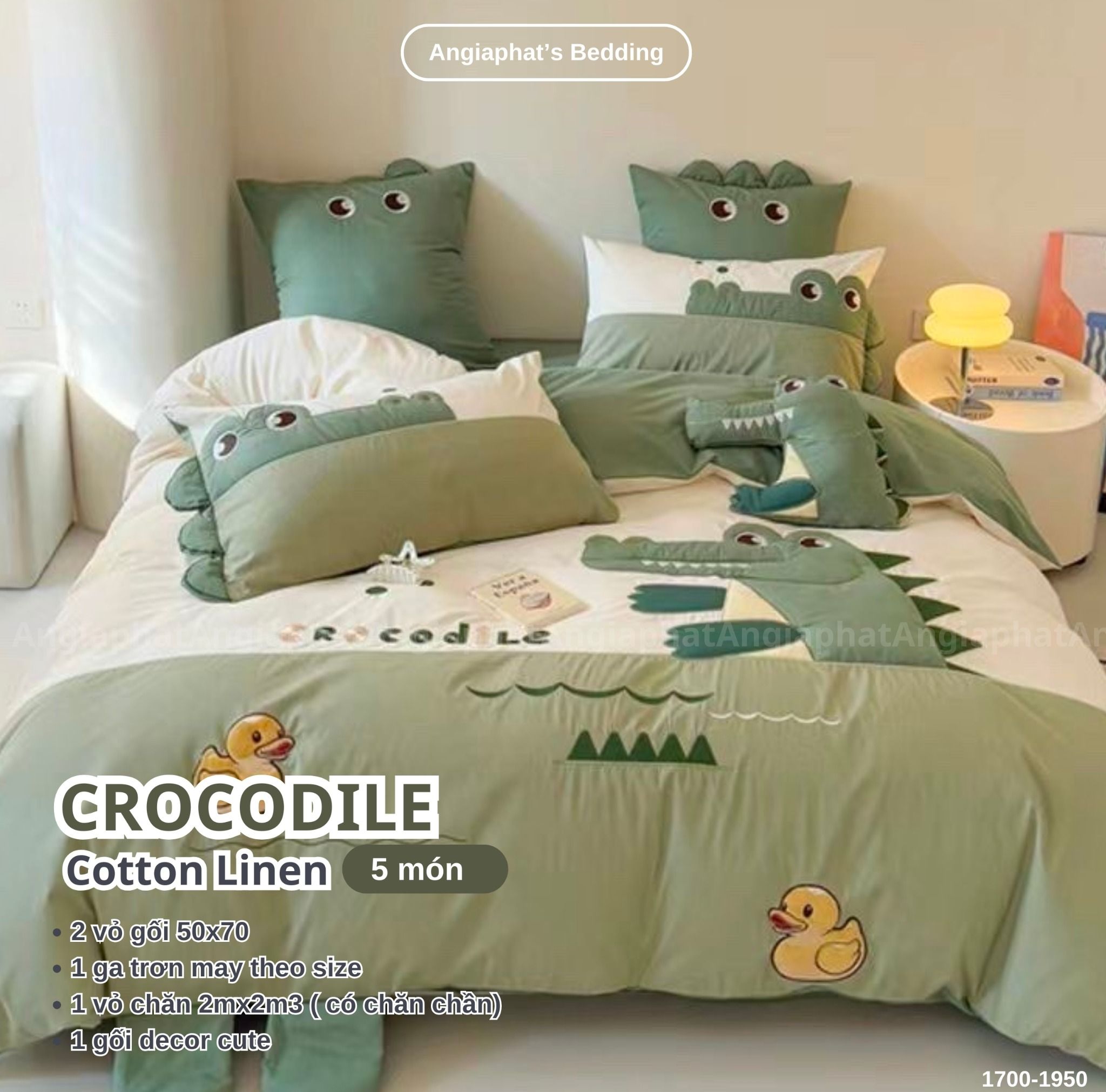 Bộ Chăn Ga Cotton Linen Kids / Cho Bé - Cá Sấu