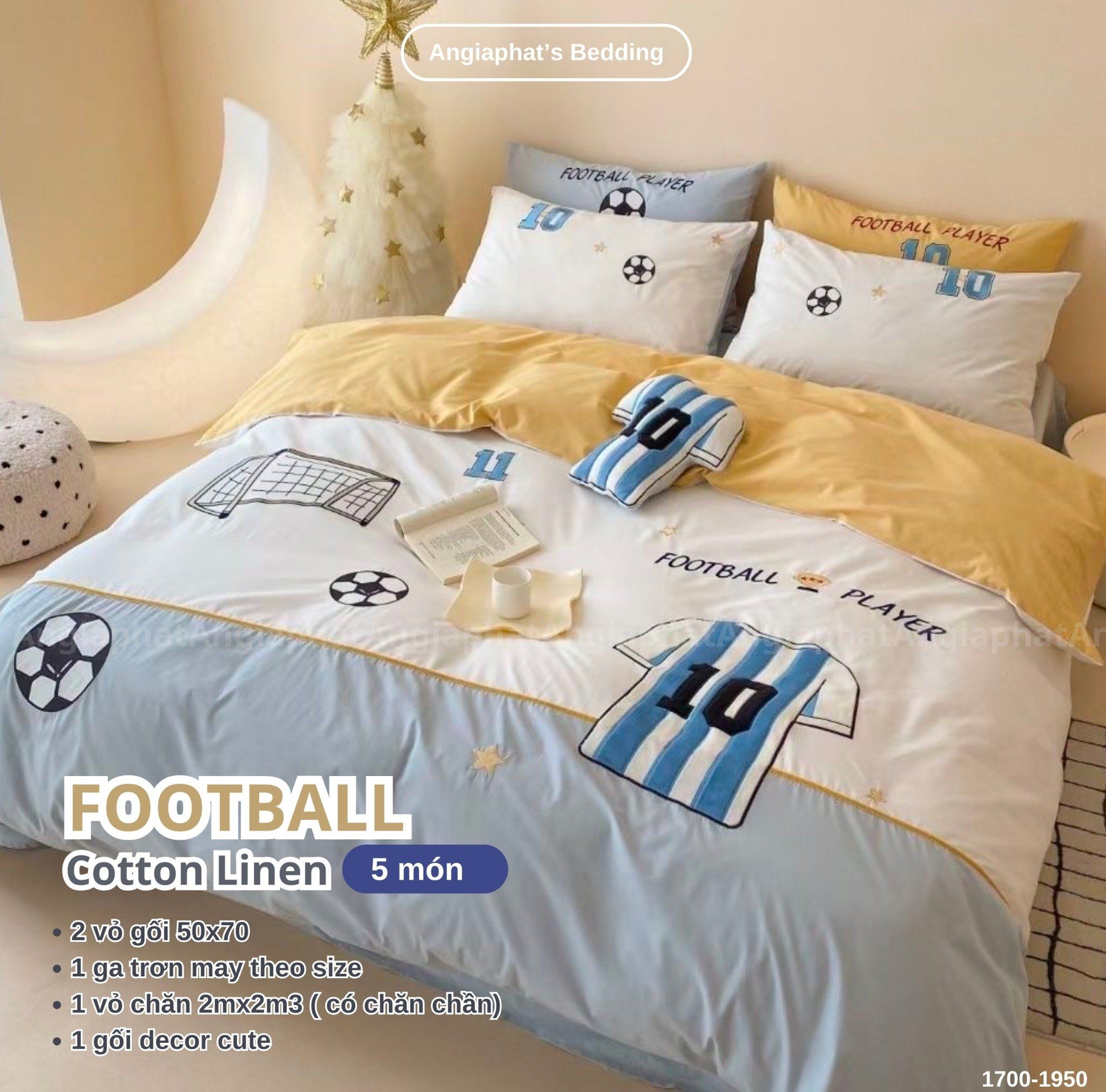 Bộ Chăn Ga Cotton Linen Kids / Cho Bé - Bóng Đá Messi