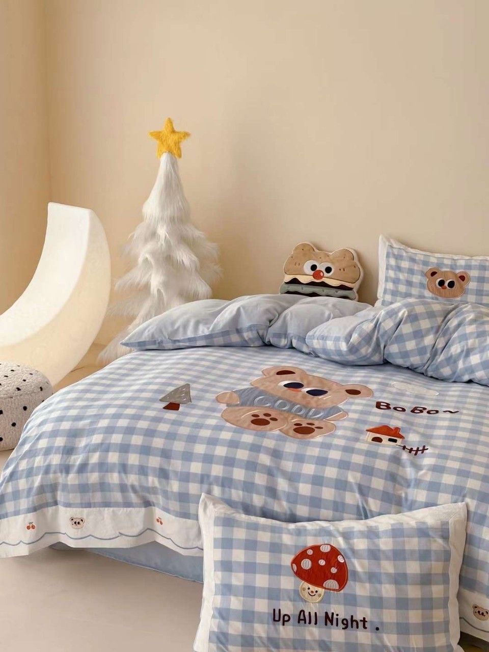 Bộ Chăn Ga Cotton Linen Kids - Gấu Caro
