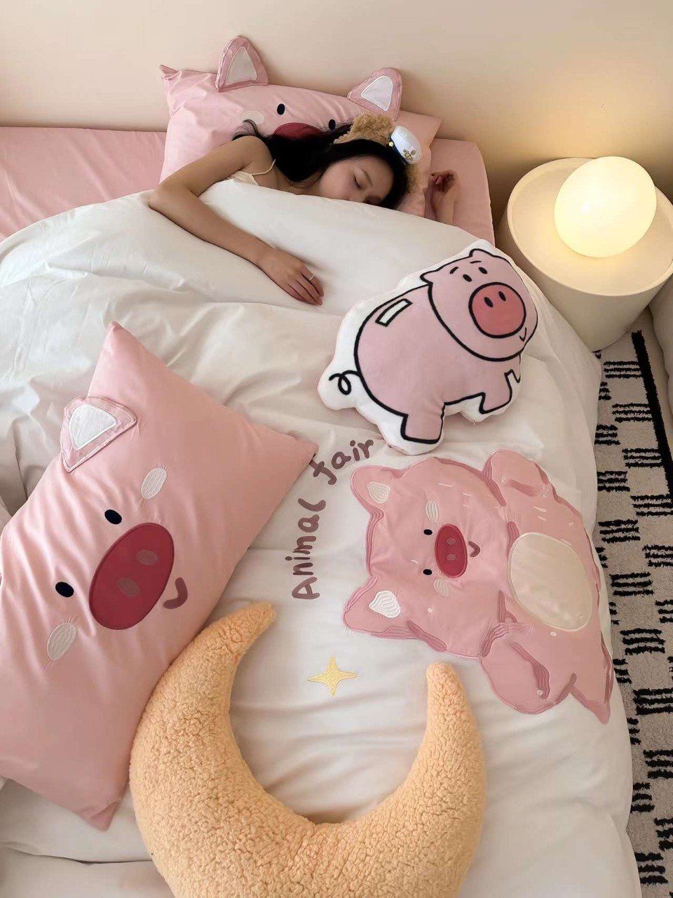 Bộ Chăn Ga Cotton Linen Kids - HEO HỒNG
