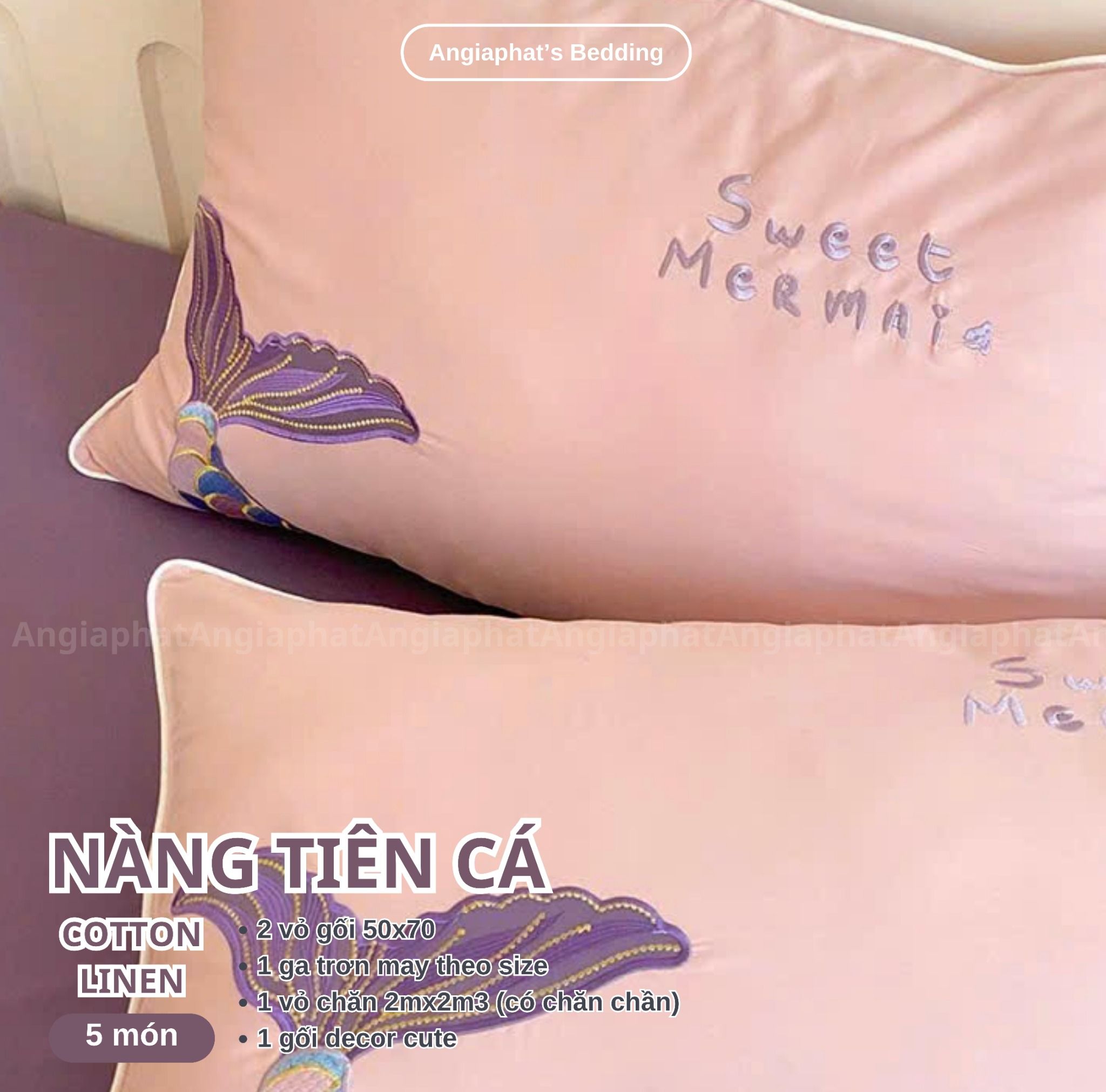 Bộ Chăn Ga Cotton Linen Kids / Cho Bé - Tiên Cá
