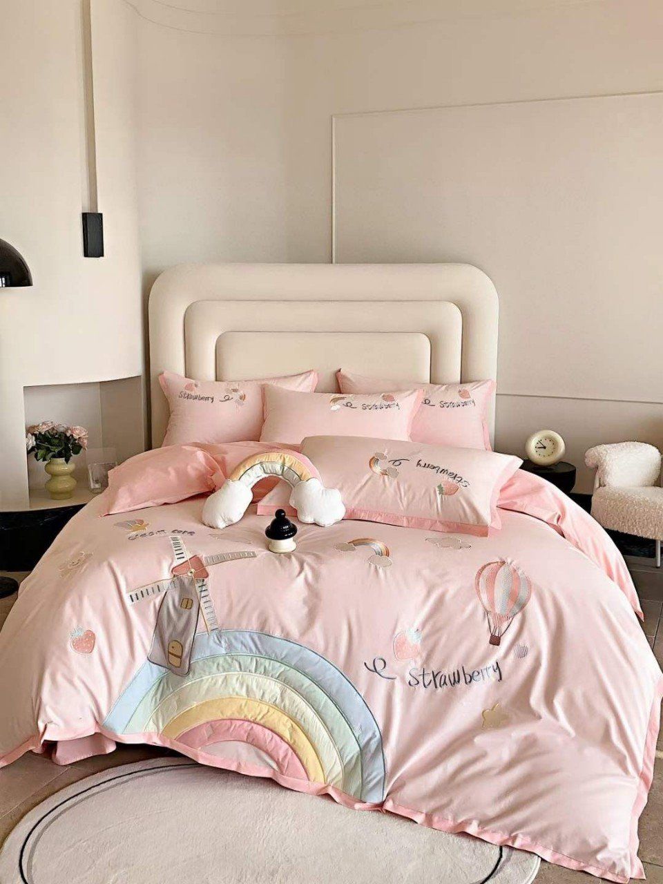 Bộ Chăn Ga Cotton Linen Kids - Cầu Vồng Hồng
