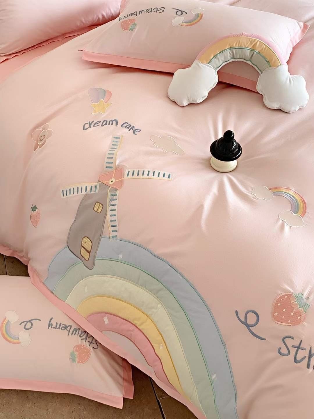 Bộ Chăn Ga Cotton Linen Kids - Cầu Vồng Hồng