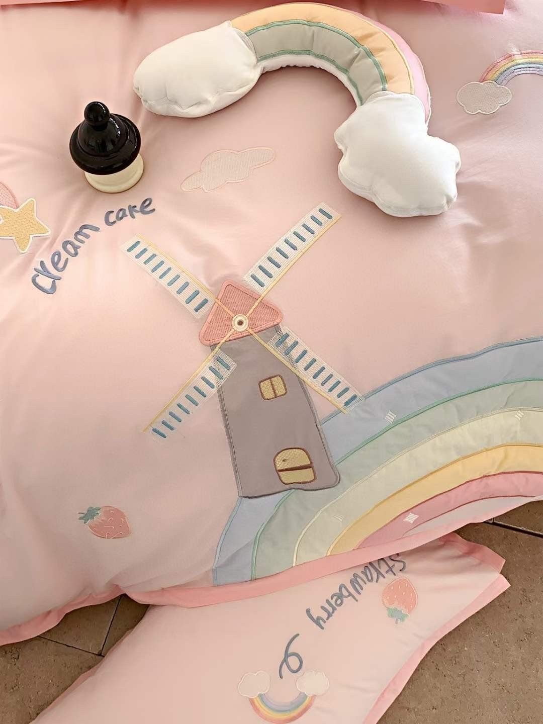 Bộ Chăn Ga Cotton Linen Kids - Cầu Vồng Hồng