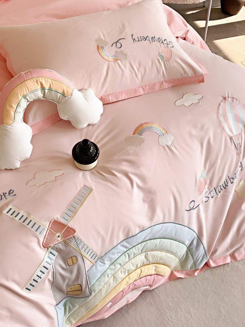 Bộ Chăn Ga Cotton Linen Kids - Cầu Vồng Hồng