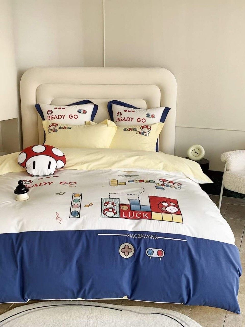 Bộ Chăn Ga Cotton Linen Kids - Mario Xanh Vàng