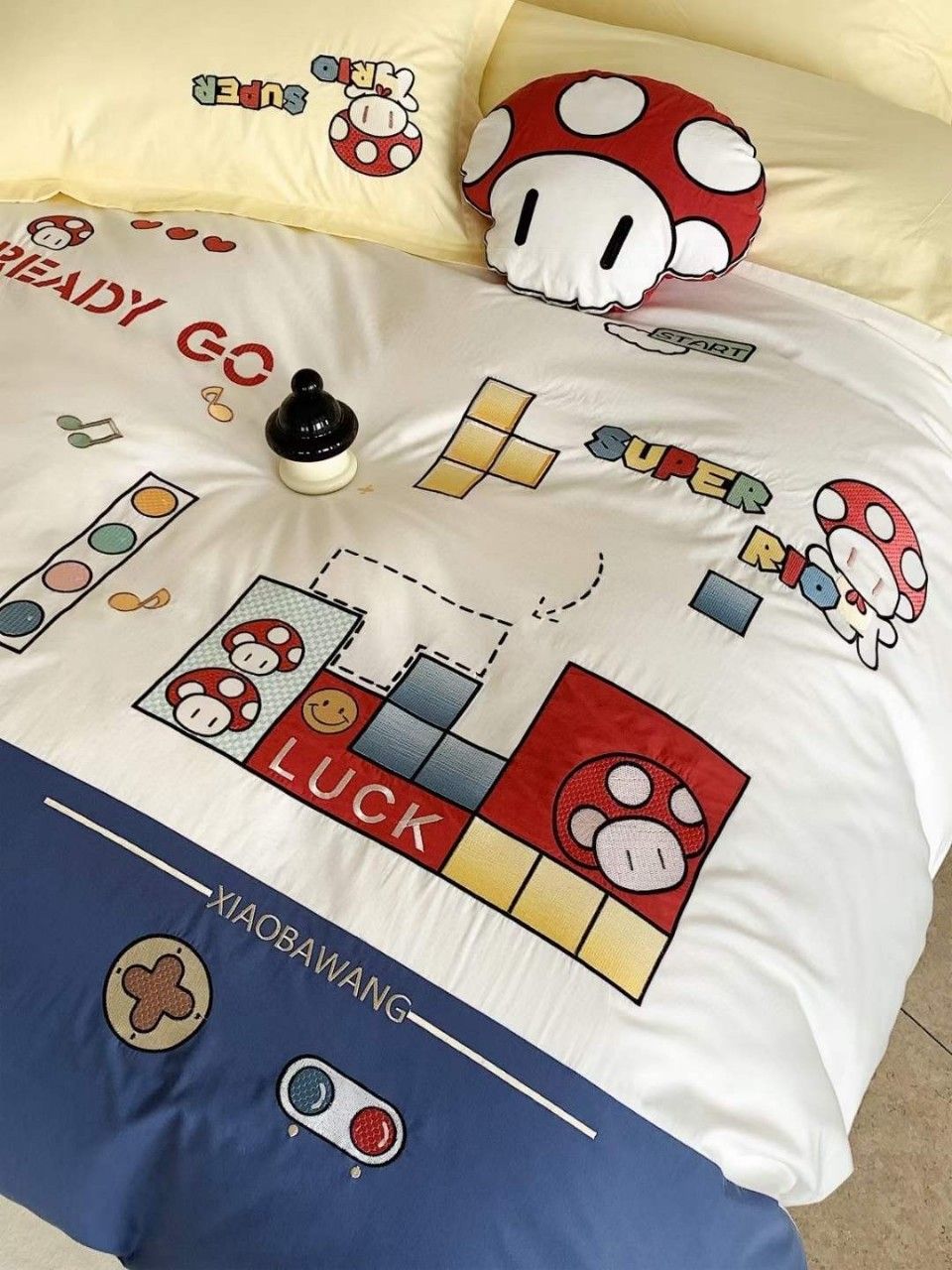 Bộ Chăn Ga Cotton Linen Kids - Mario Xanh Vàng