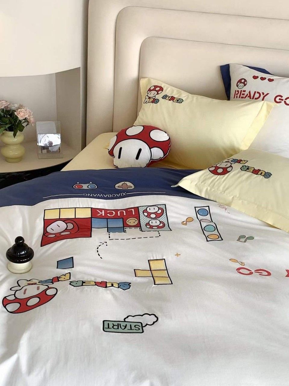 Bộ Chăn Ga Cotton Linen Kids - Mario Xanh Vàng