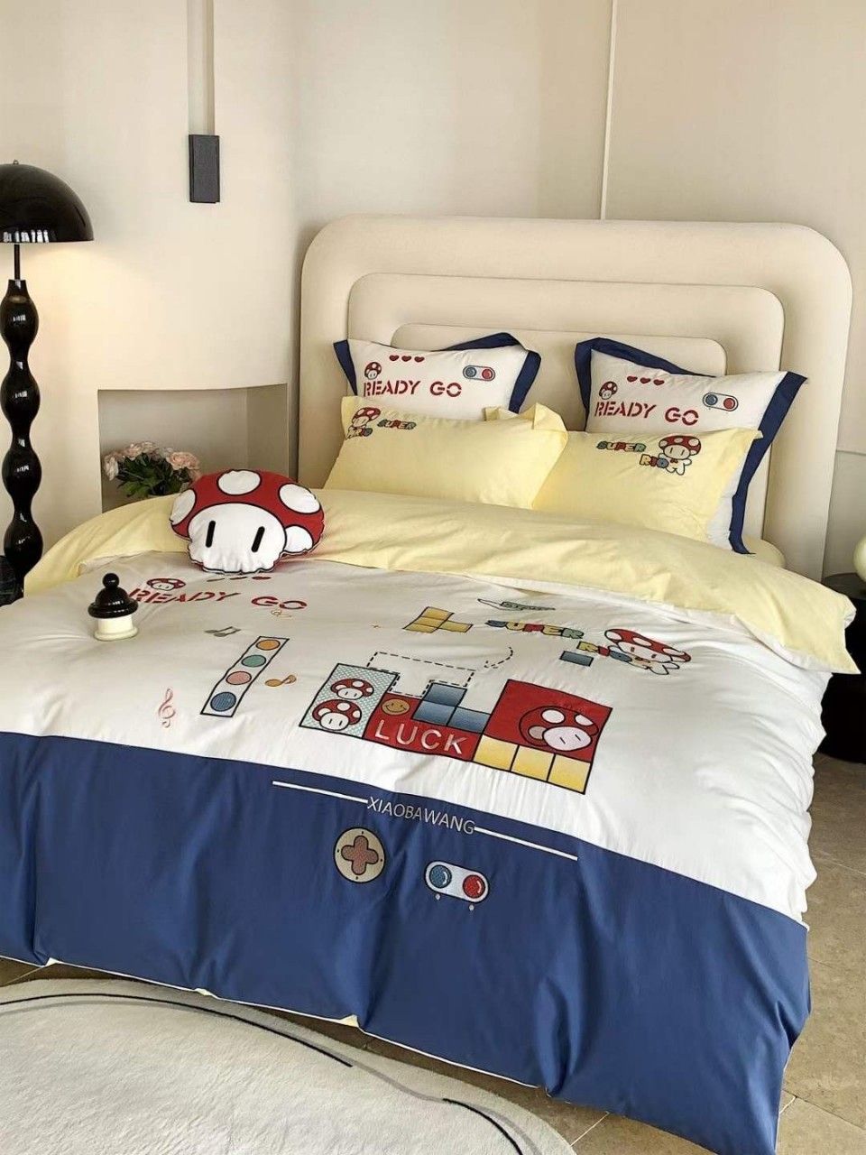 Bộ Chăn Ga Cotton Linen Kids - Mario Xanh Vàng