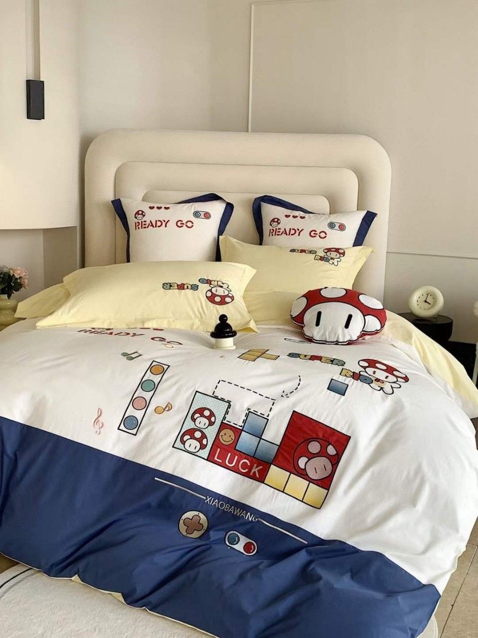 Bộ Chăn Ga Cotton Linen Kids - Mario Xanh Vàng