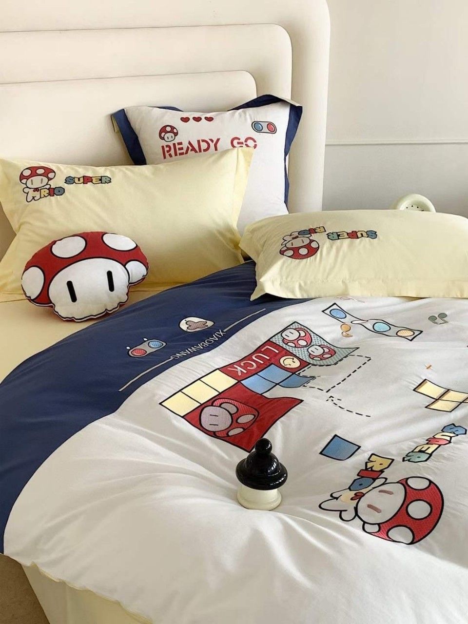 Bộ Chăn Ga Cotton Linen Kids - Mario Xanh Vàng