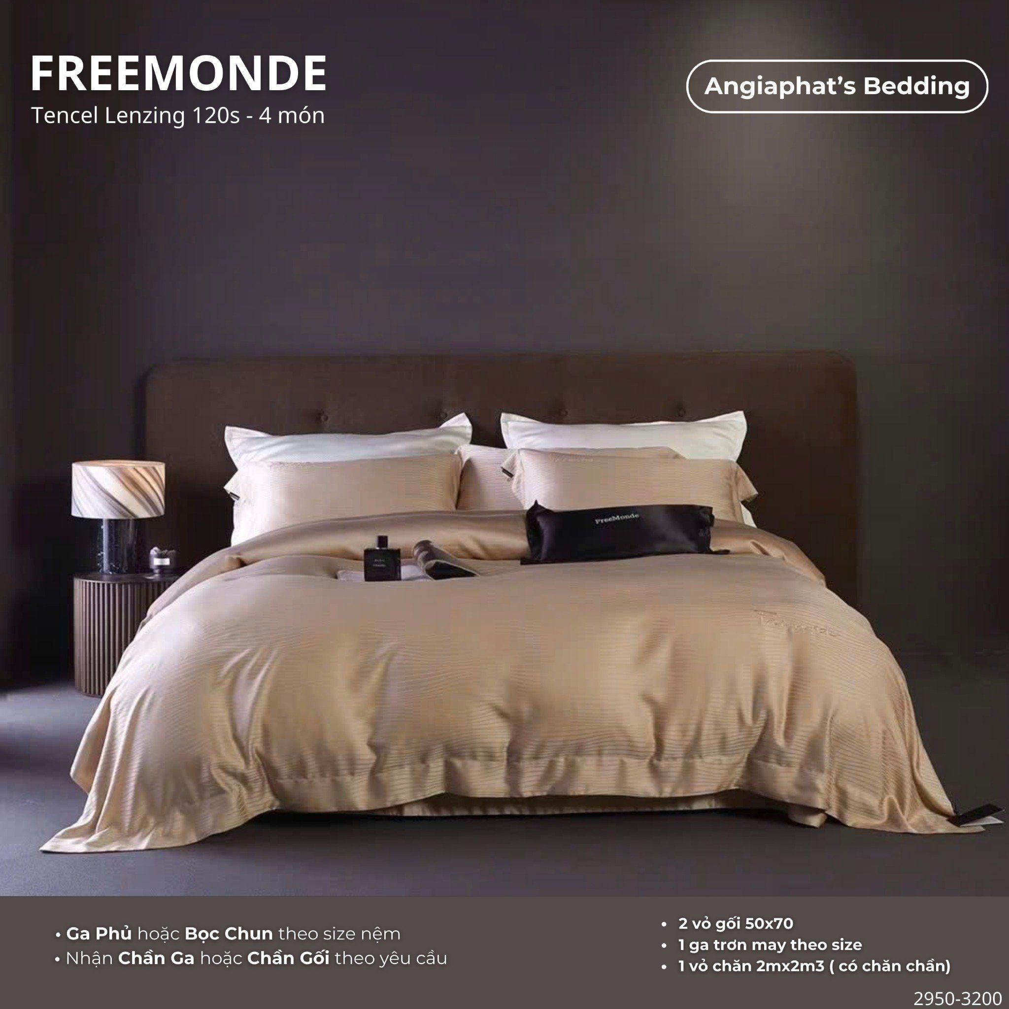 Set Chăn Ga Tencel 120s Freemonce Dệt Vân Chìm - Màu 9