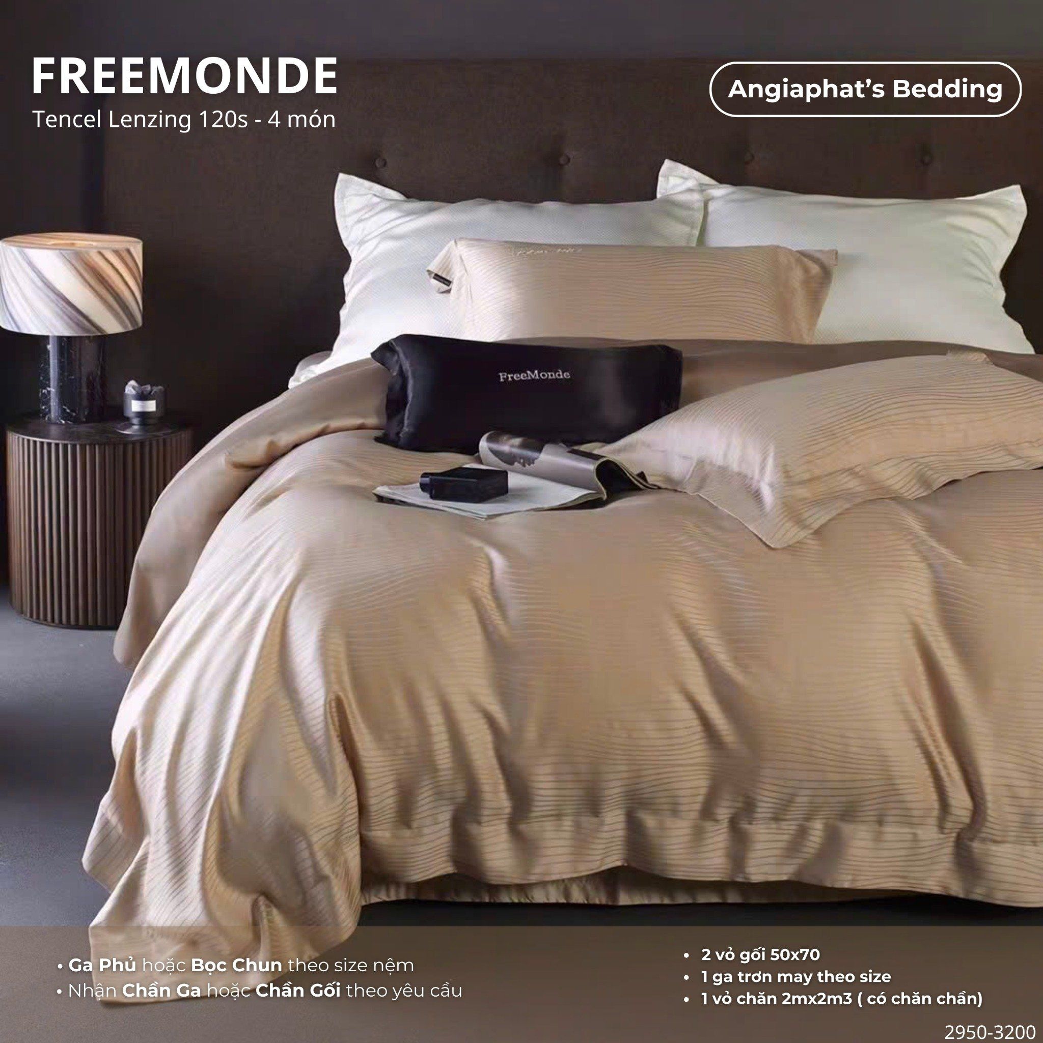 Set Chăn Ga Tencel 120s Freemonce Dệt Vân Chìm - Màu 9