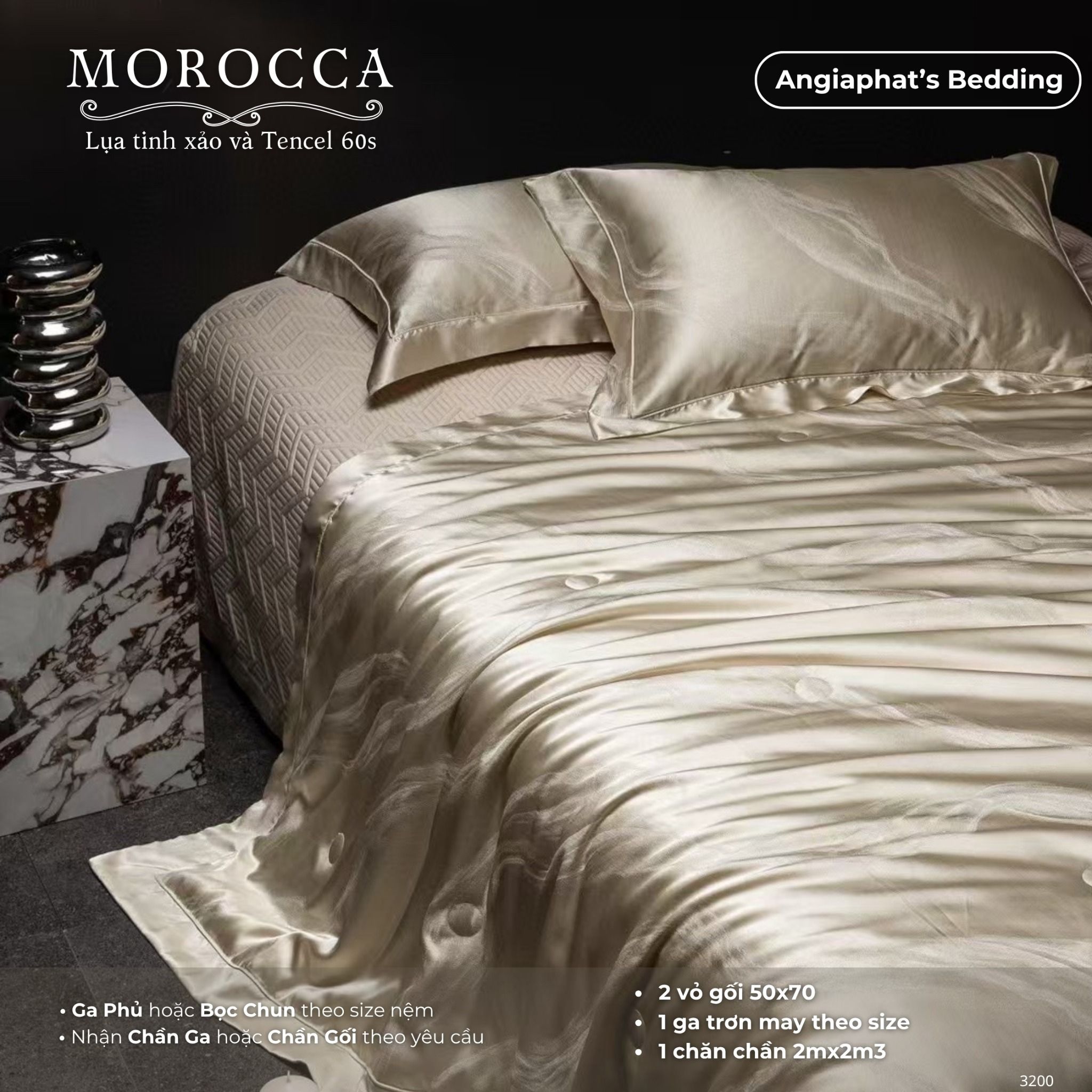 Set Chăn Hè Ga Trần Phủ - Lụa Mix Tencel 60s - Morocca - Màu 1