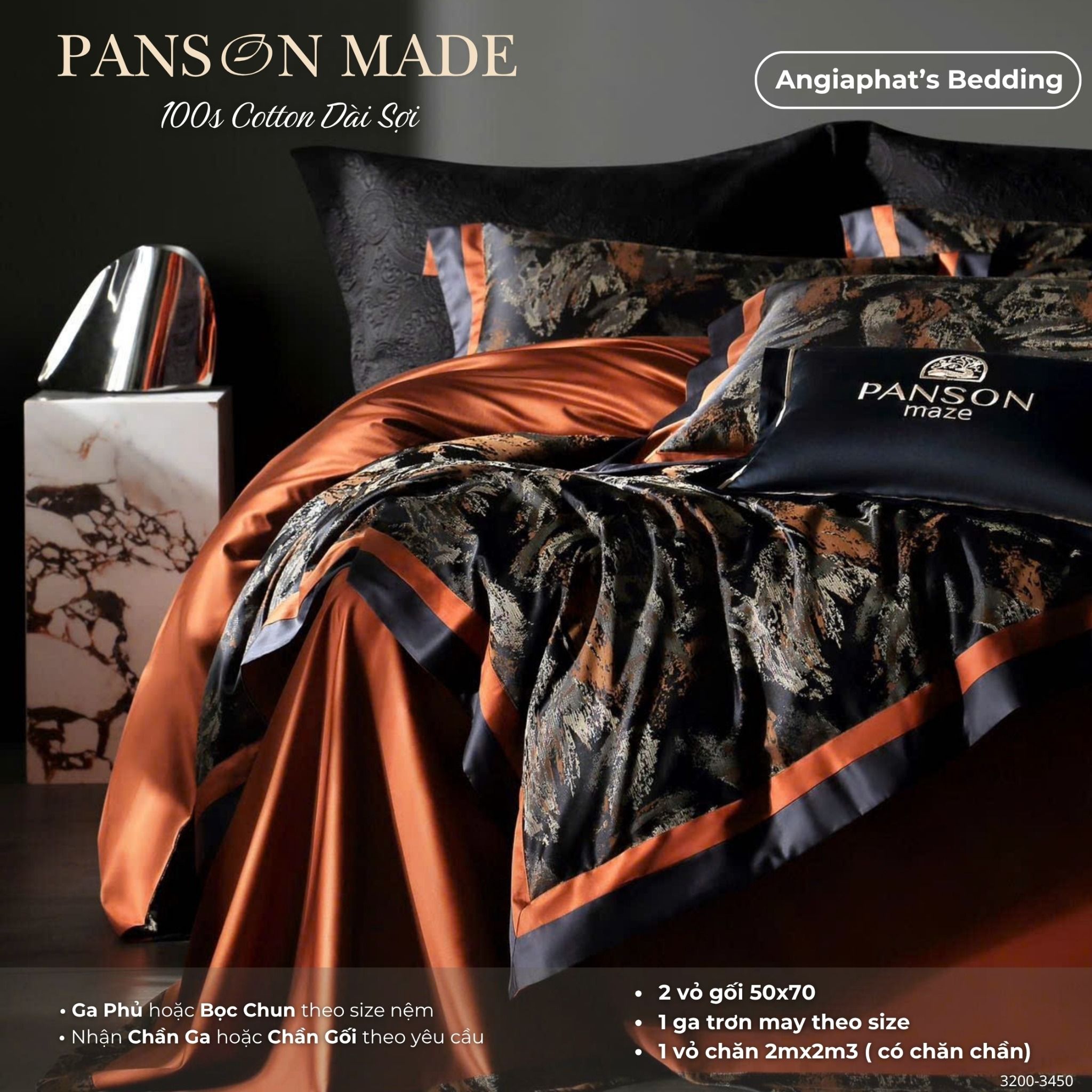 Set Chăn Ga Gấm Dệt Tơ Tằm mix Cotton Úc - PANSON MAZE - Màu 1
