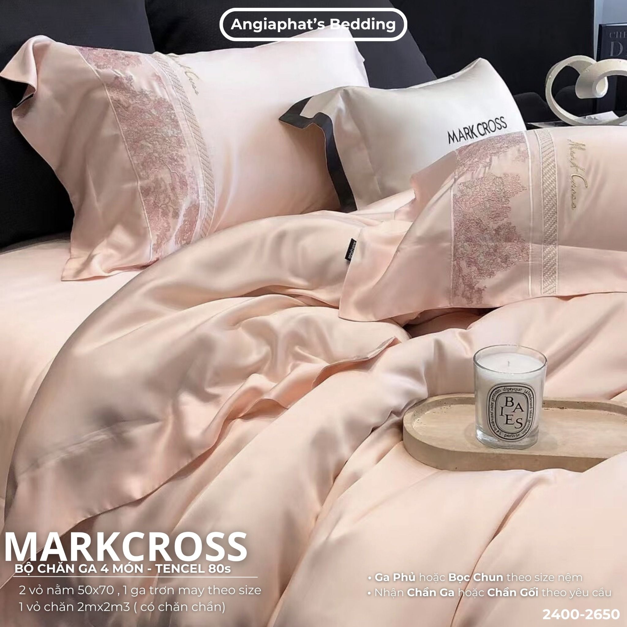 Set Chăn Ga Tencel 80S Thêu Markcross 2025 - Màu 1