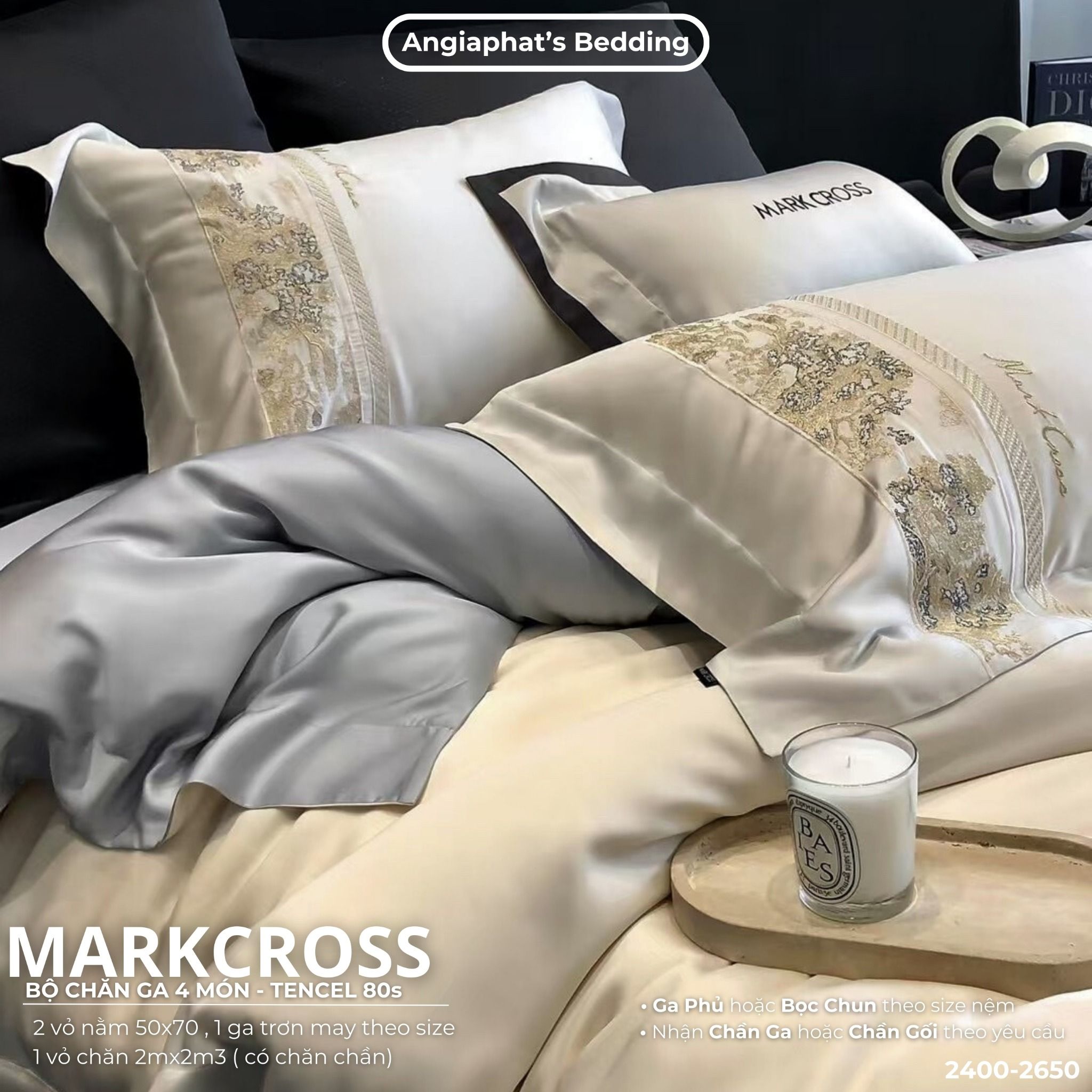 Set Chăn Ga Tencel 80S Thêu Markcross 2025 - Màu 2