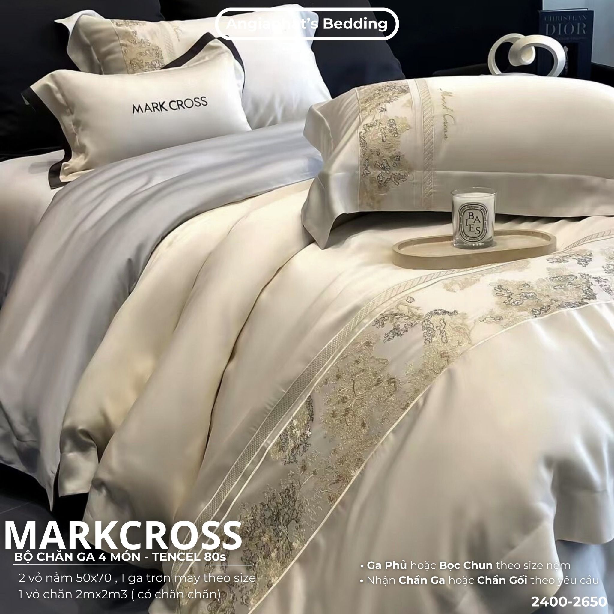 Set Chăn Ga Tencel 80S Thêu Markcross 2025 - Màu 2
