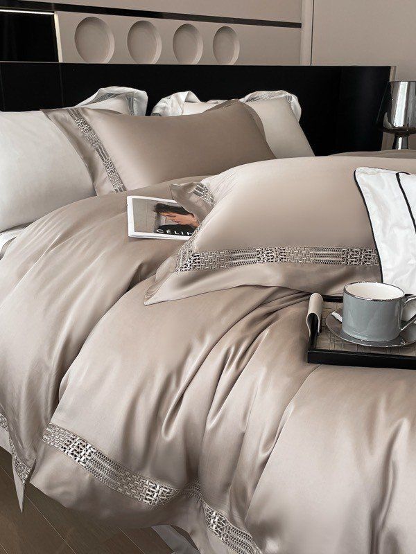 Bộ Chăn Ga Tencel 100s Viền - Be