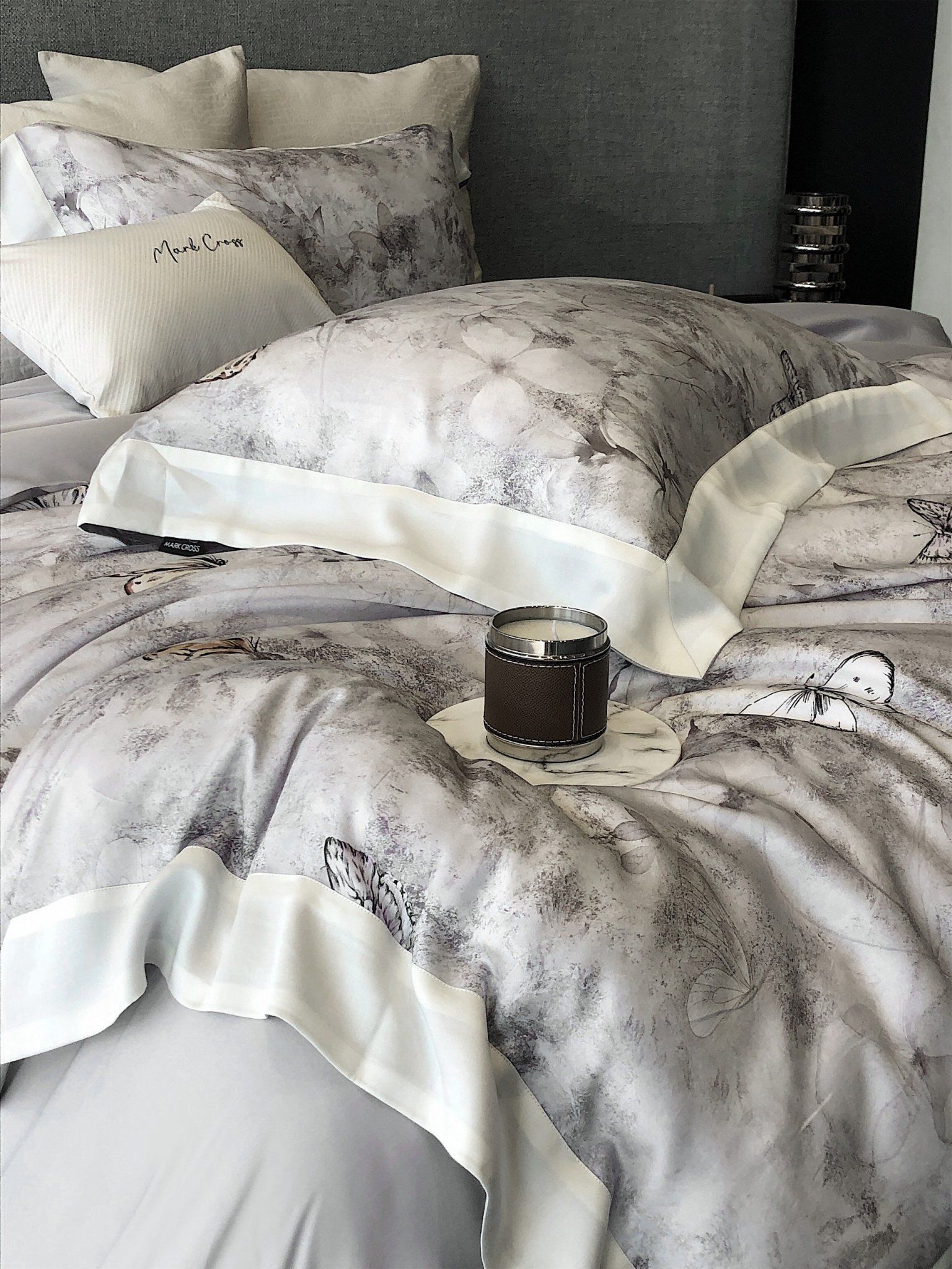 Bộ Chăn Ga Tencel Pima 100s Markcross - Bướm Ghi