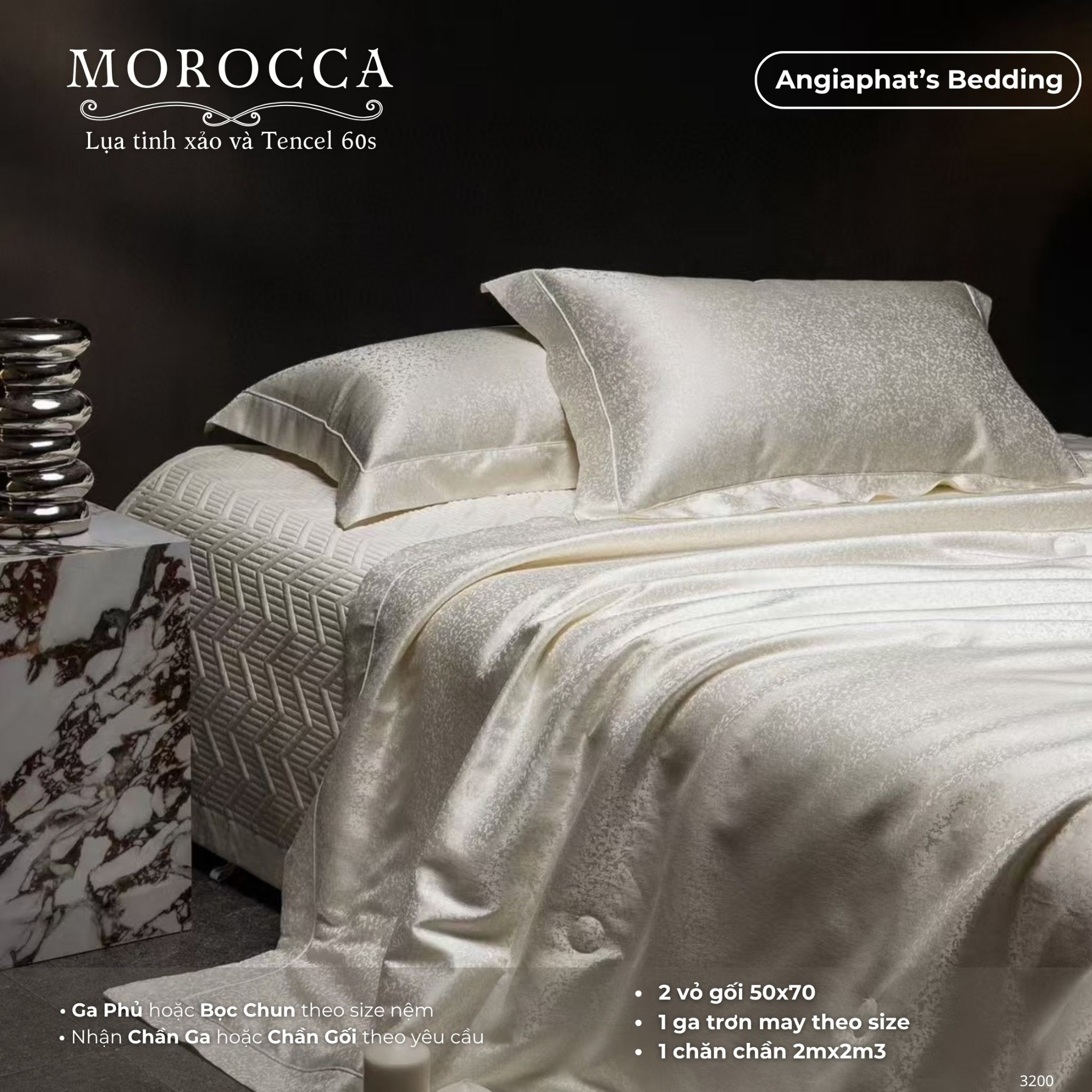 Set Chăn Hè Ga Trần Phủ - Lụa Mix Tencel 60s - Morocca - Màu 3