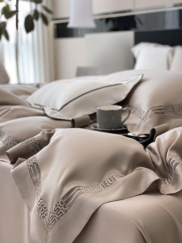 Bộ Chăn Ga Tencel 100s Viền - Be