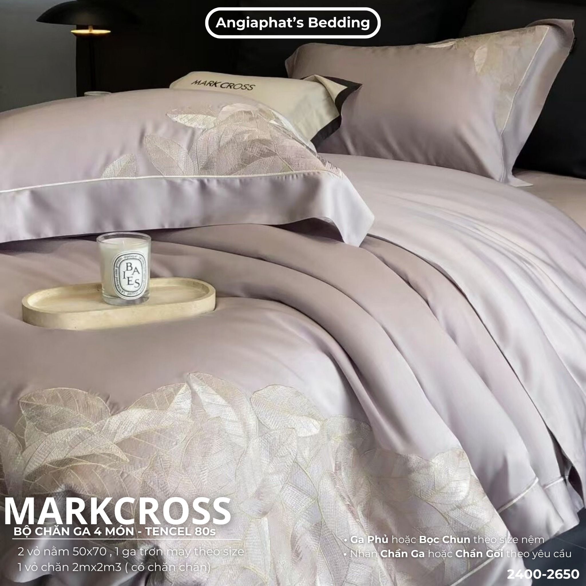 Set Chăn Ga Tencel 80S Thêu Markcross 2025 - Màu 4