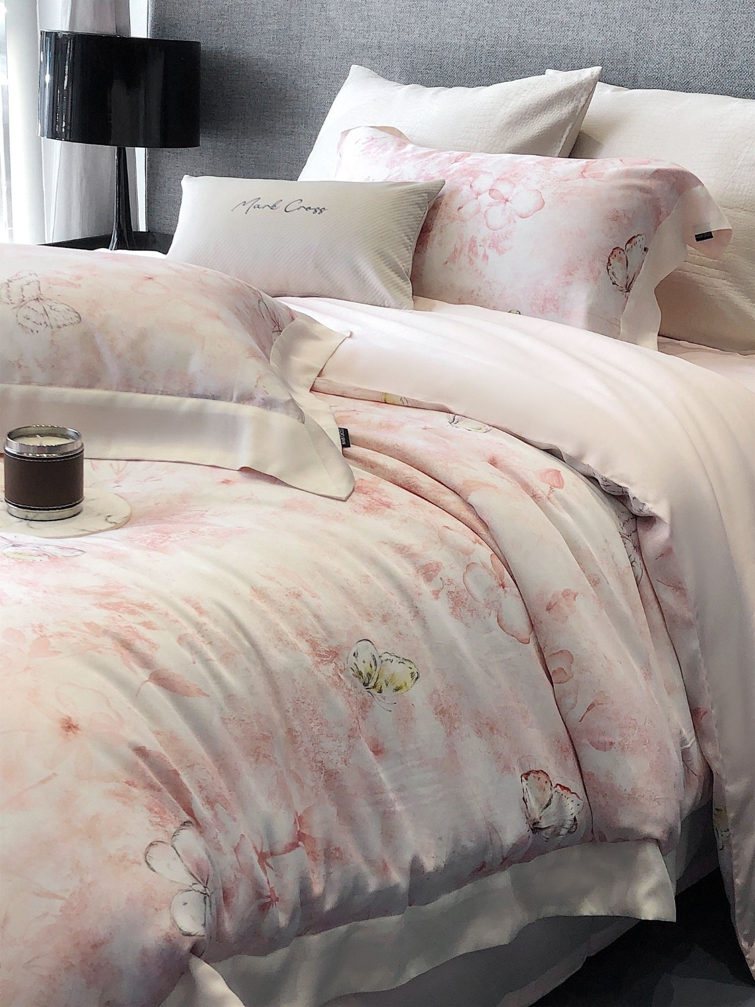 Bộ Chăn Ga Tencel Pima 100s Markcross - Bướm Hồng