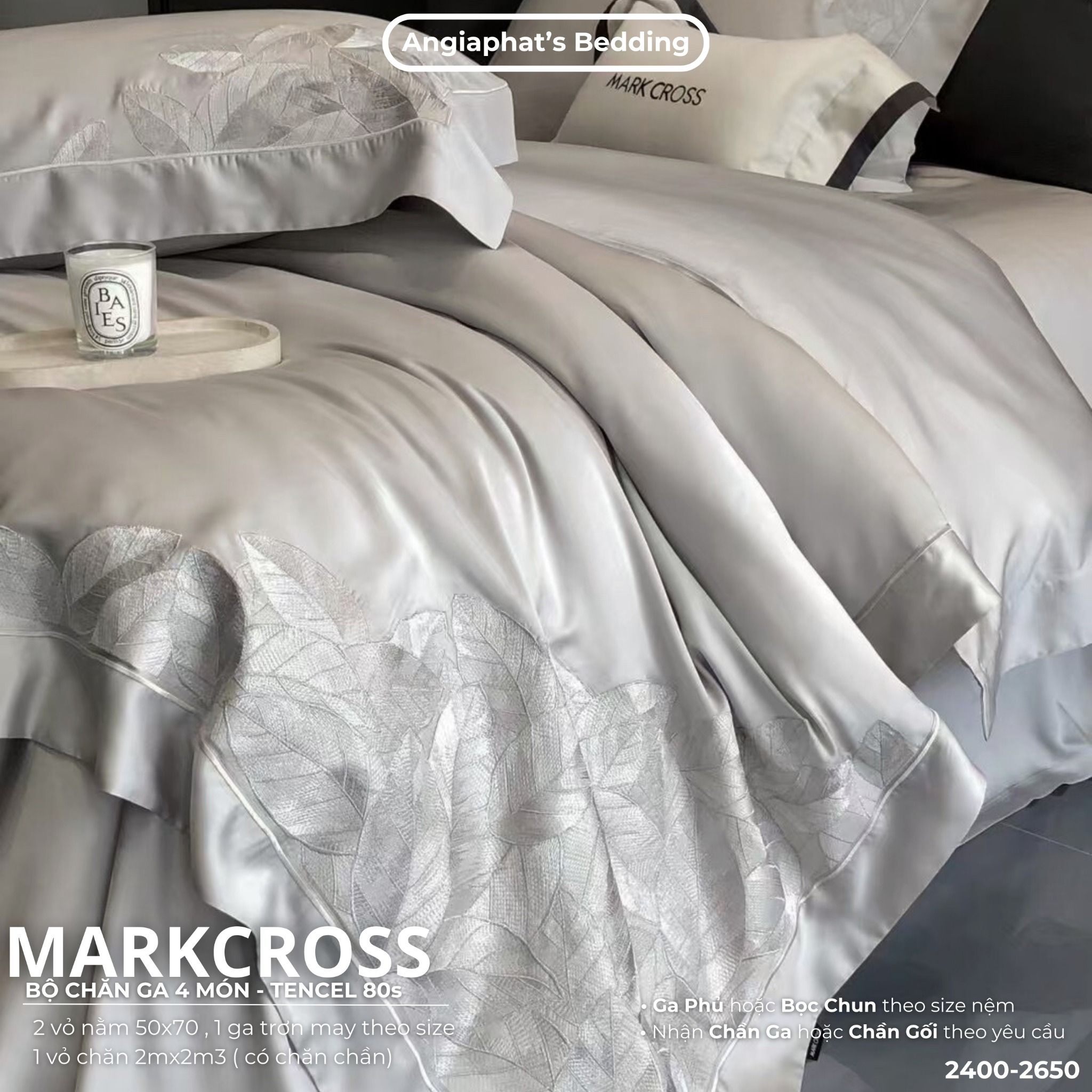 Set Chăn Ga Tencel 80S Thêu Markcross 2025 - Màu 6