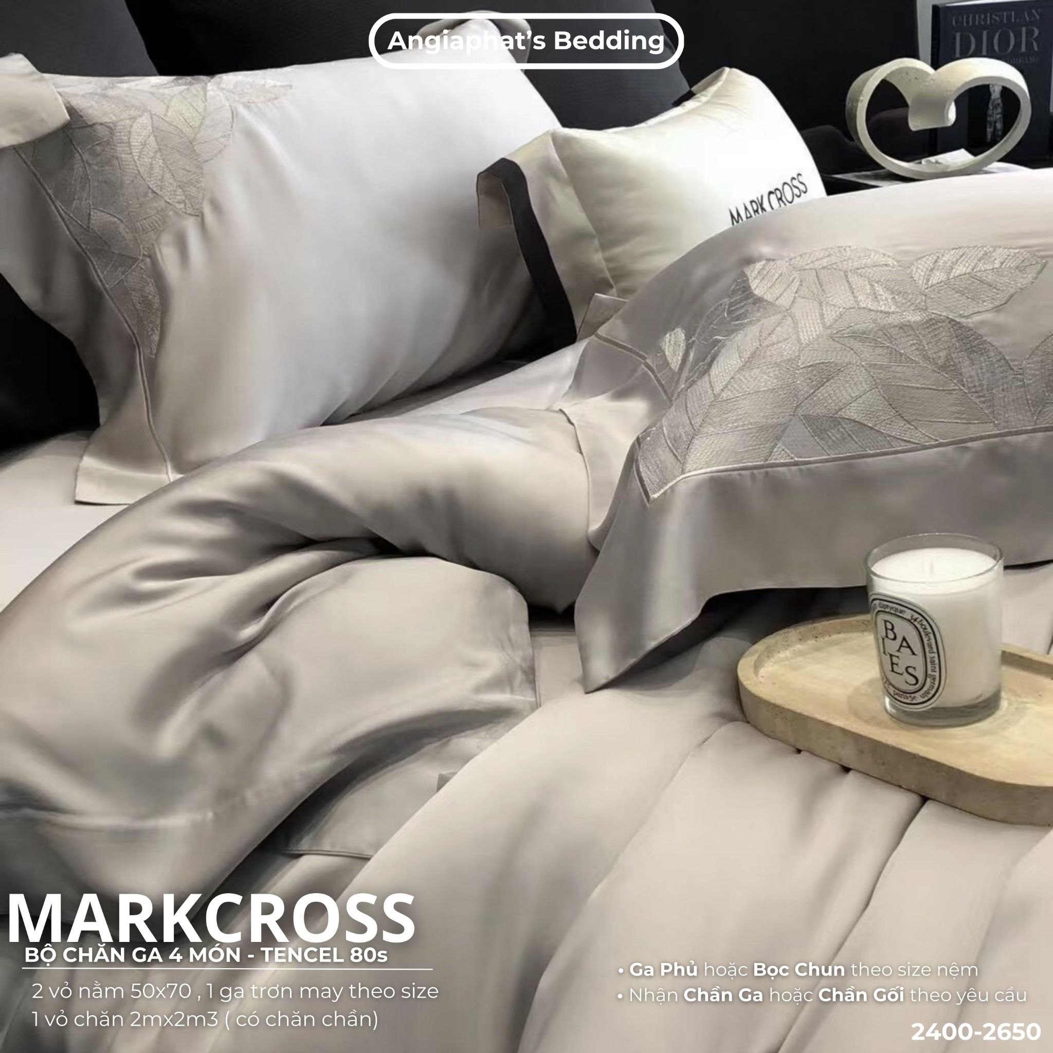 Set Chăn Ga Tencel 80S Thêu Markcross 2025 - Màu 6