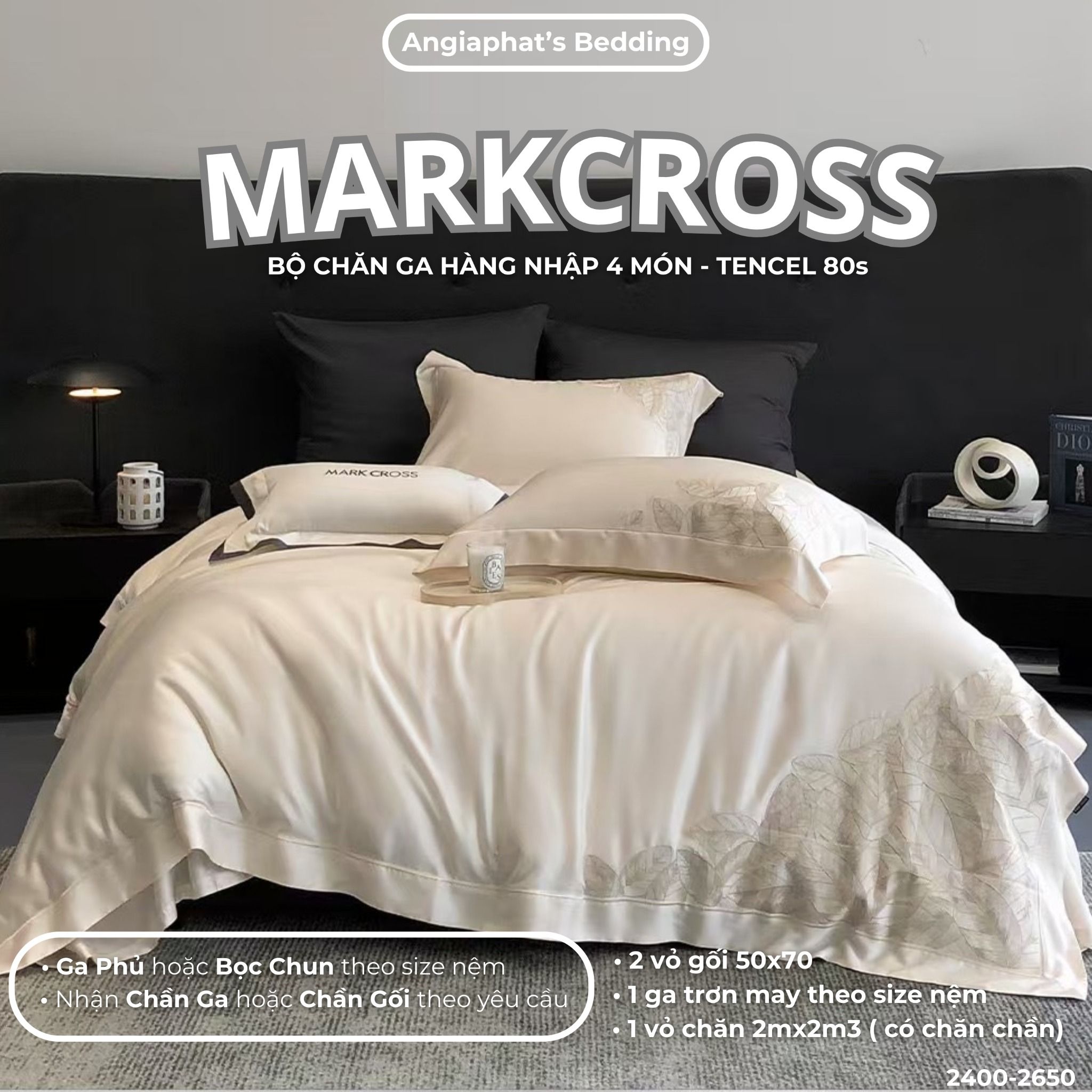 Set Chăn Ga Tencel 80S Thêu Markcross 2025 - Màu 5